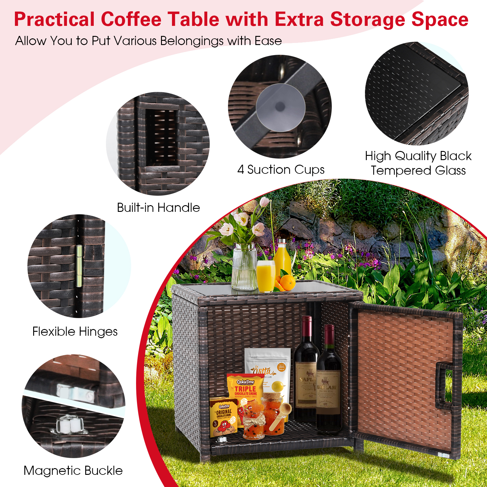 Patiojoy 3 Pieces Outdoor PE Wicker Bistro Set with Waterproof Cover for Porch