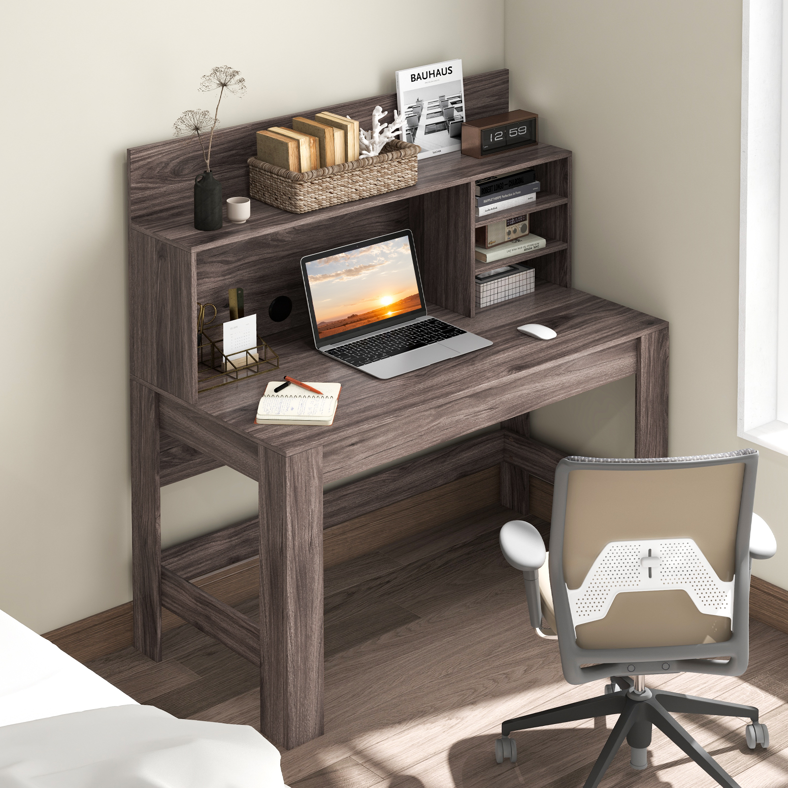 Topbuy 48” Computer Desk with Bookshelf Home Office Writing Desk with