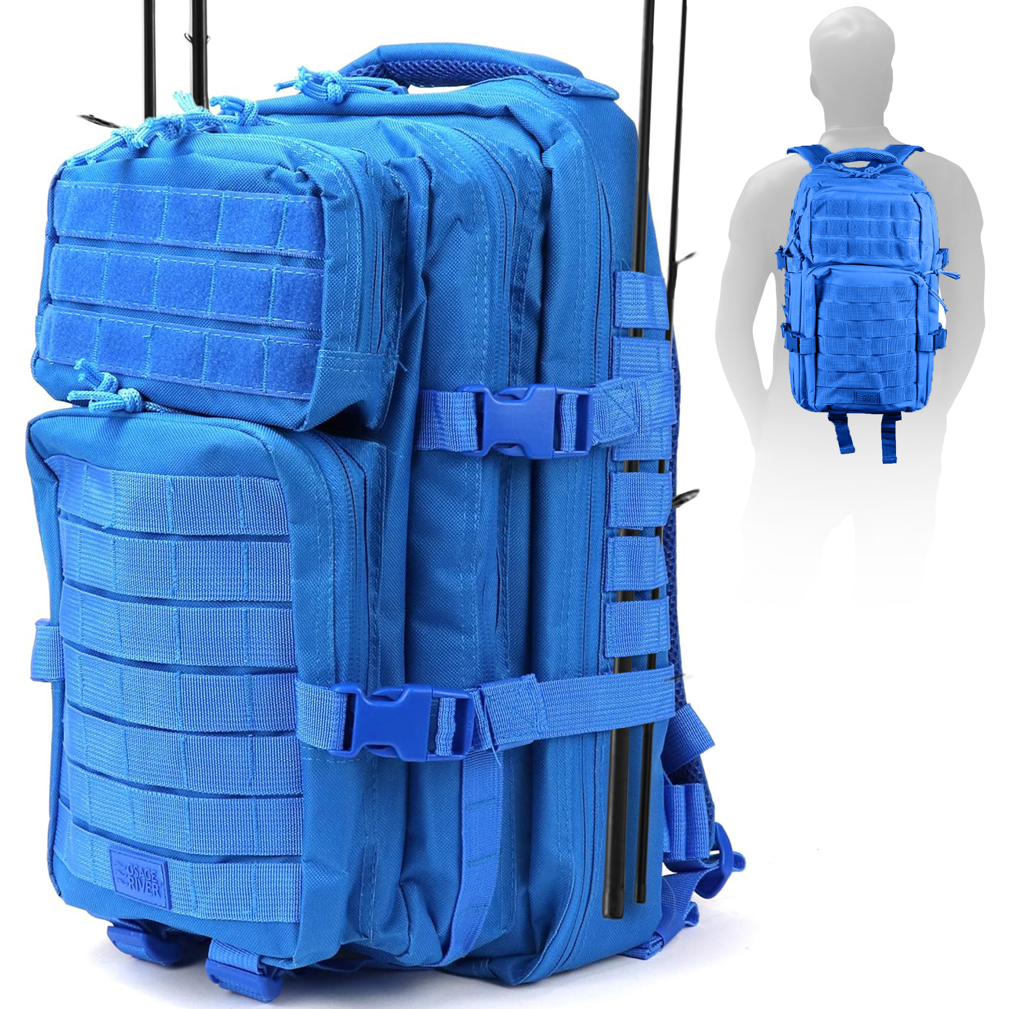 Osage River Fishing Backpack, Tackle and Rod Storage, Electric Eel Blue