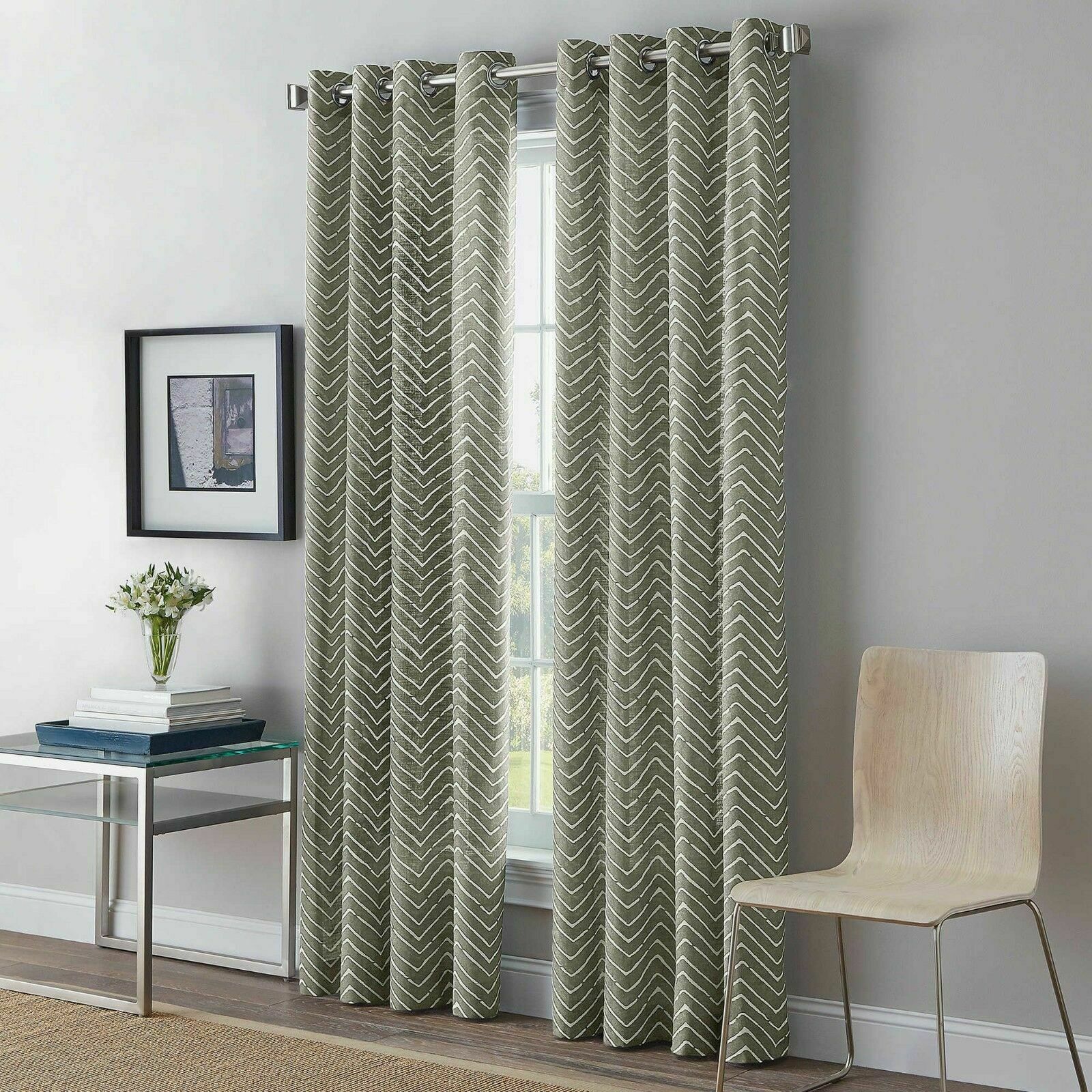 New Peri Home Herringbone Print One Grommet Curtain Panel 50" x 84" in Charcoal eBay