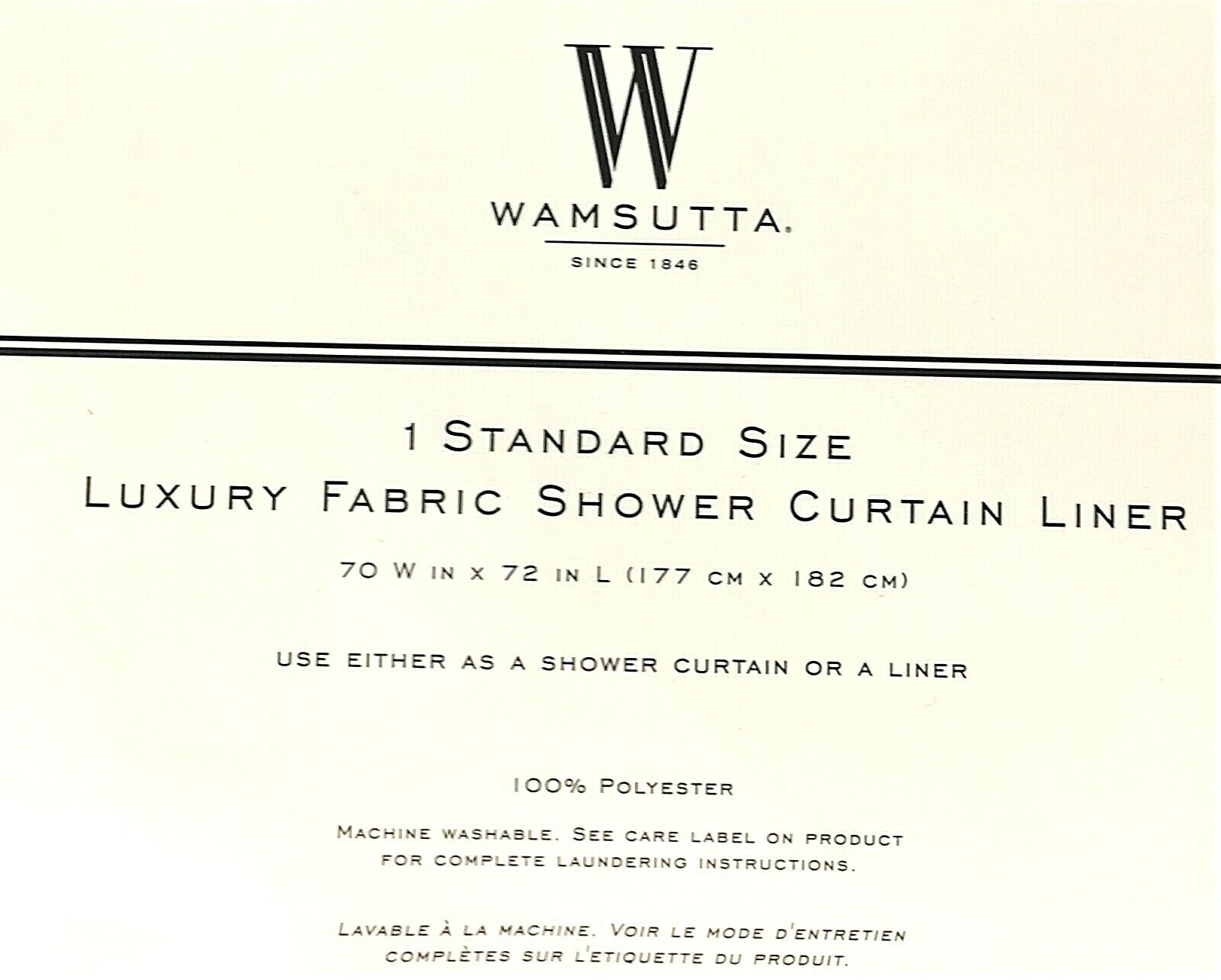 New Wamsutta Luxury Fabric Shower Curtain Liner w/ Suction Cups 70"x72