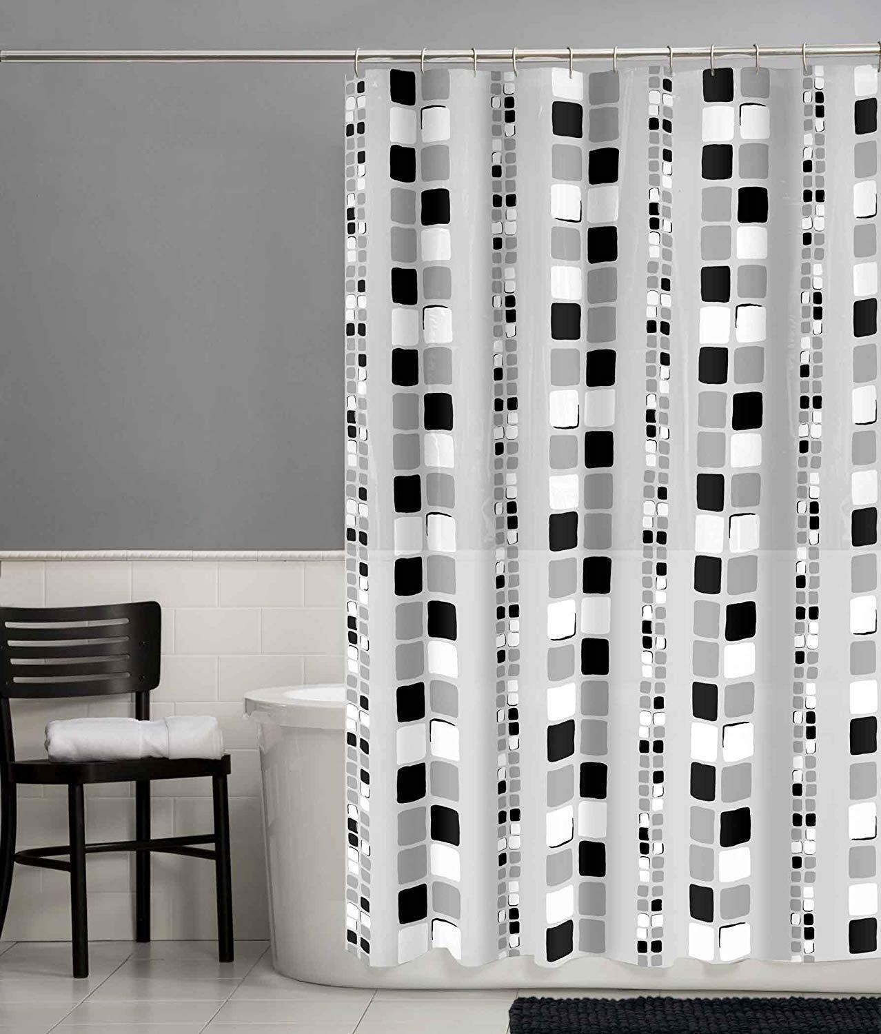 New Mainstays Black Squares PEVA Shower Curtain Standard Size 70" x 72" 73161018054 eBay