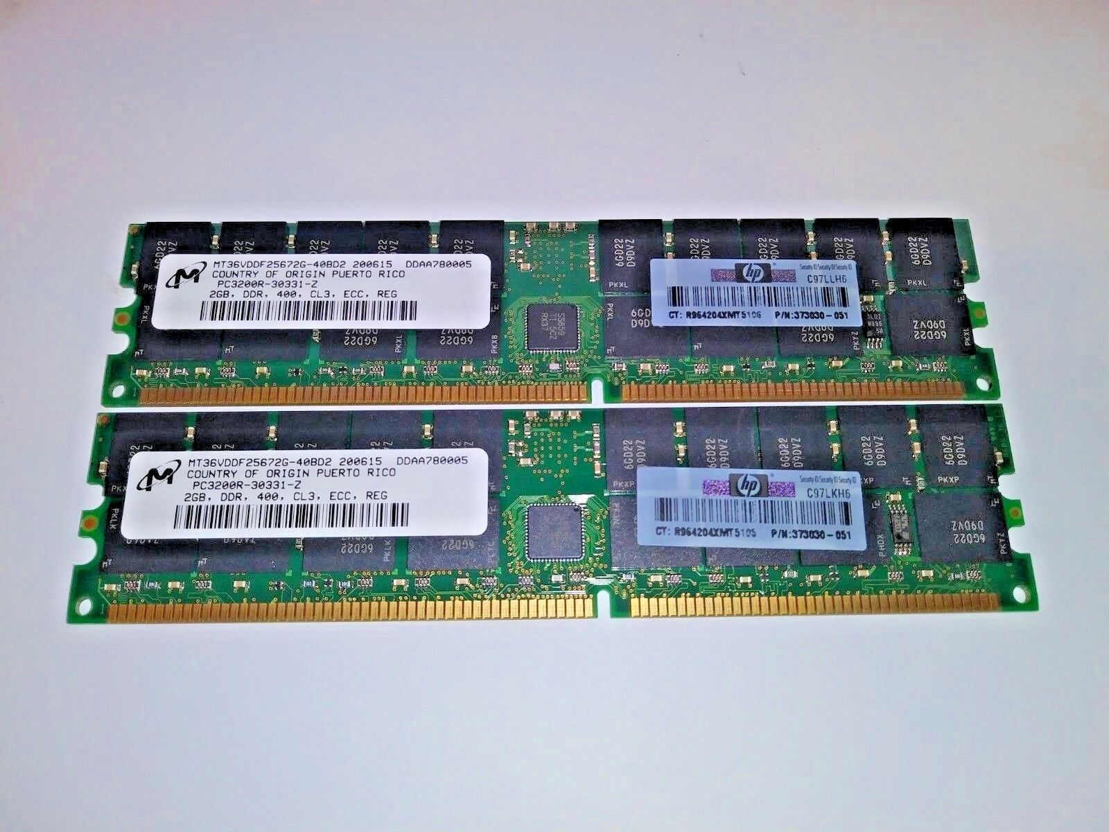 Lot of 4 1GB Micron PC-3200R Reg ECC DDR-400 Server Memory MT18VDDF 12872G-40BD3