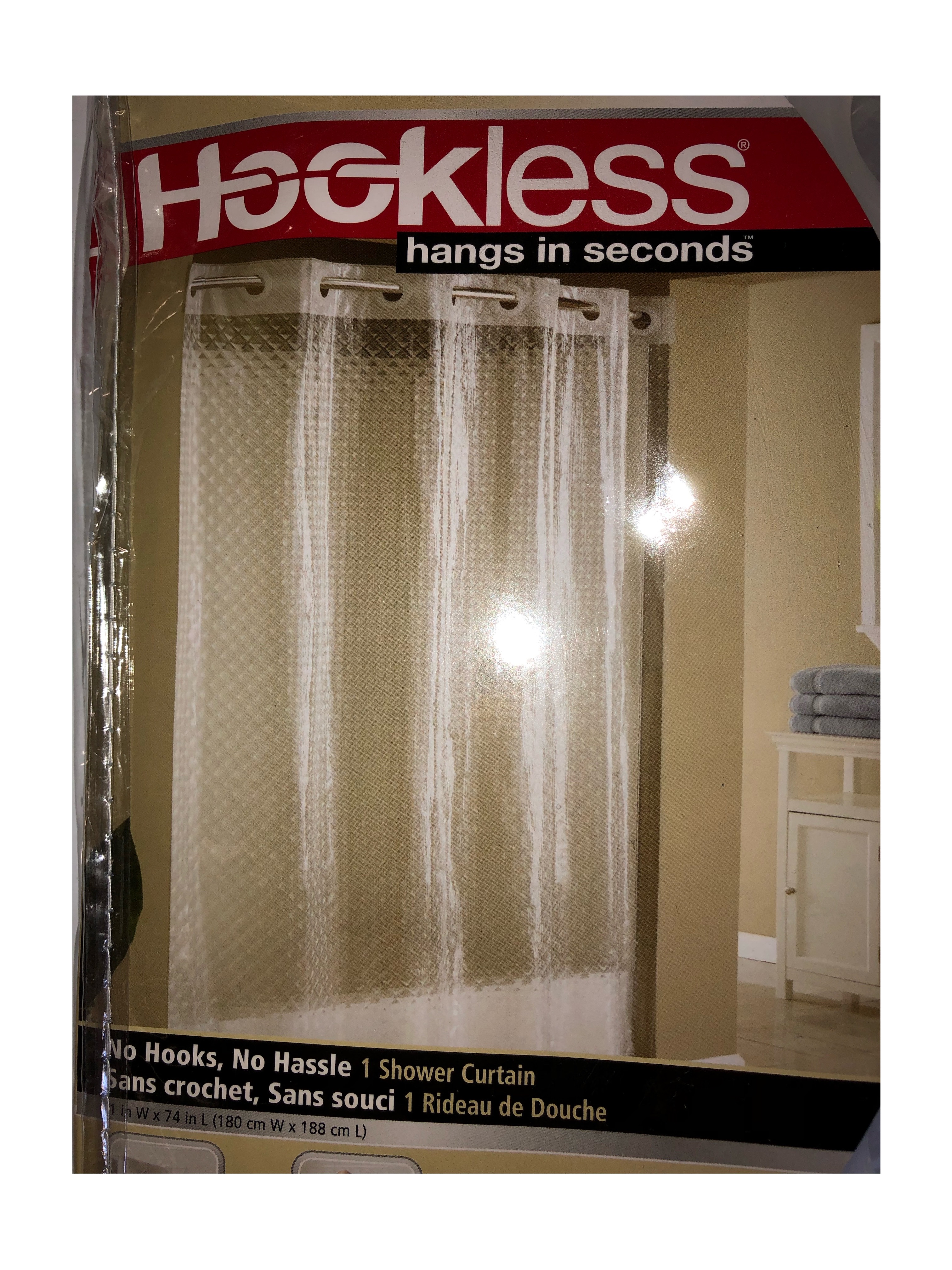 Hookless Shower Curtain 71" x 74" in Clear 3D Diamond PEVA 877003009817