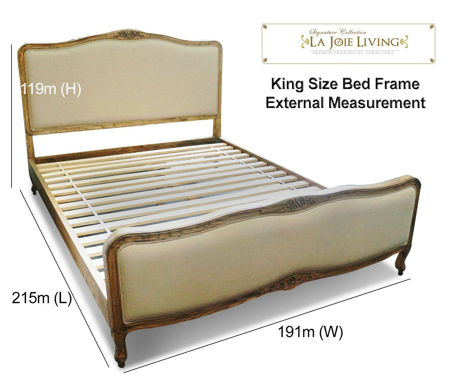 French Provincial Bedroom King Classic Bed Frame Natural Oak Wooden