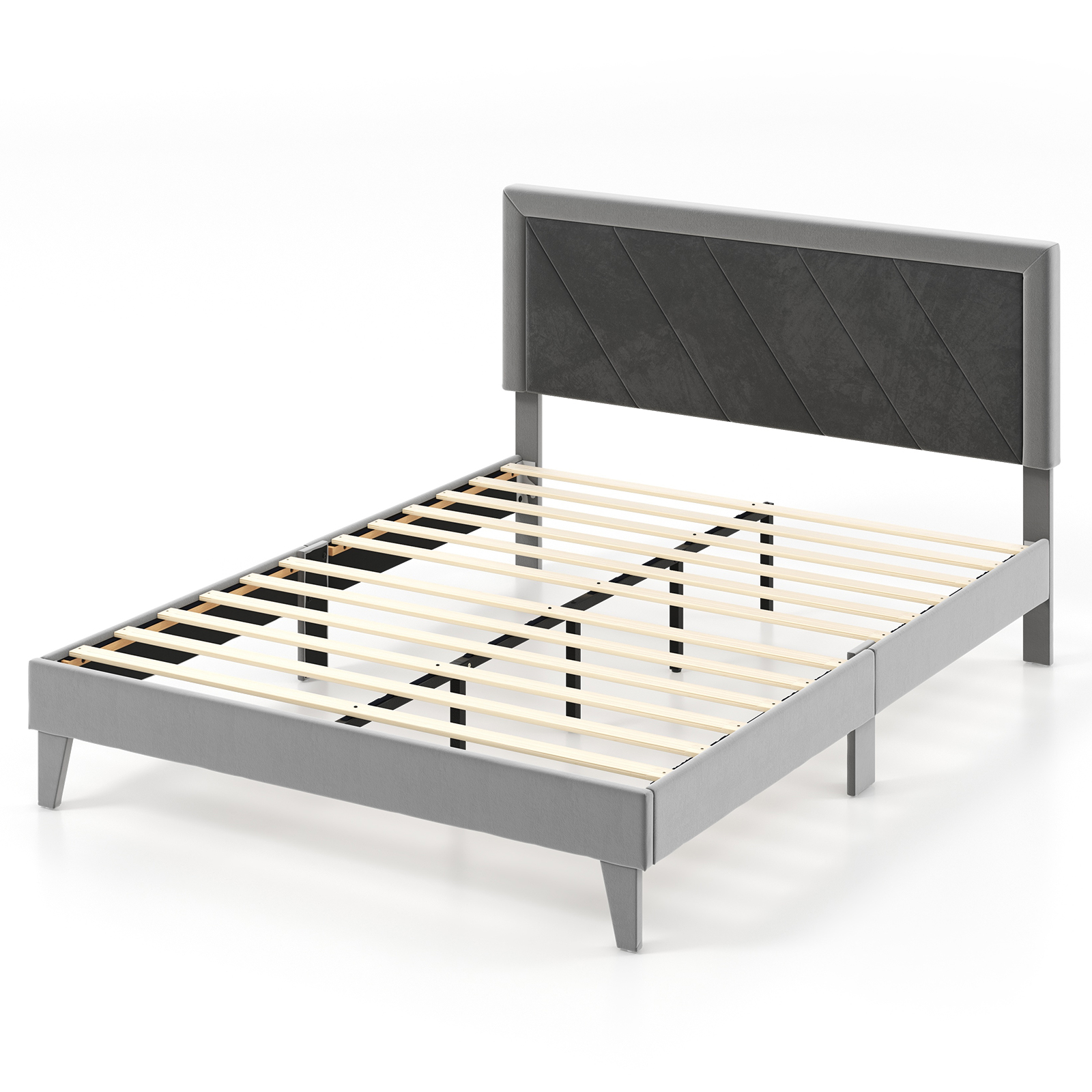 Modern Platform Bed Frame Velvet Upholstered w/ High Headboard Twin Full Queen