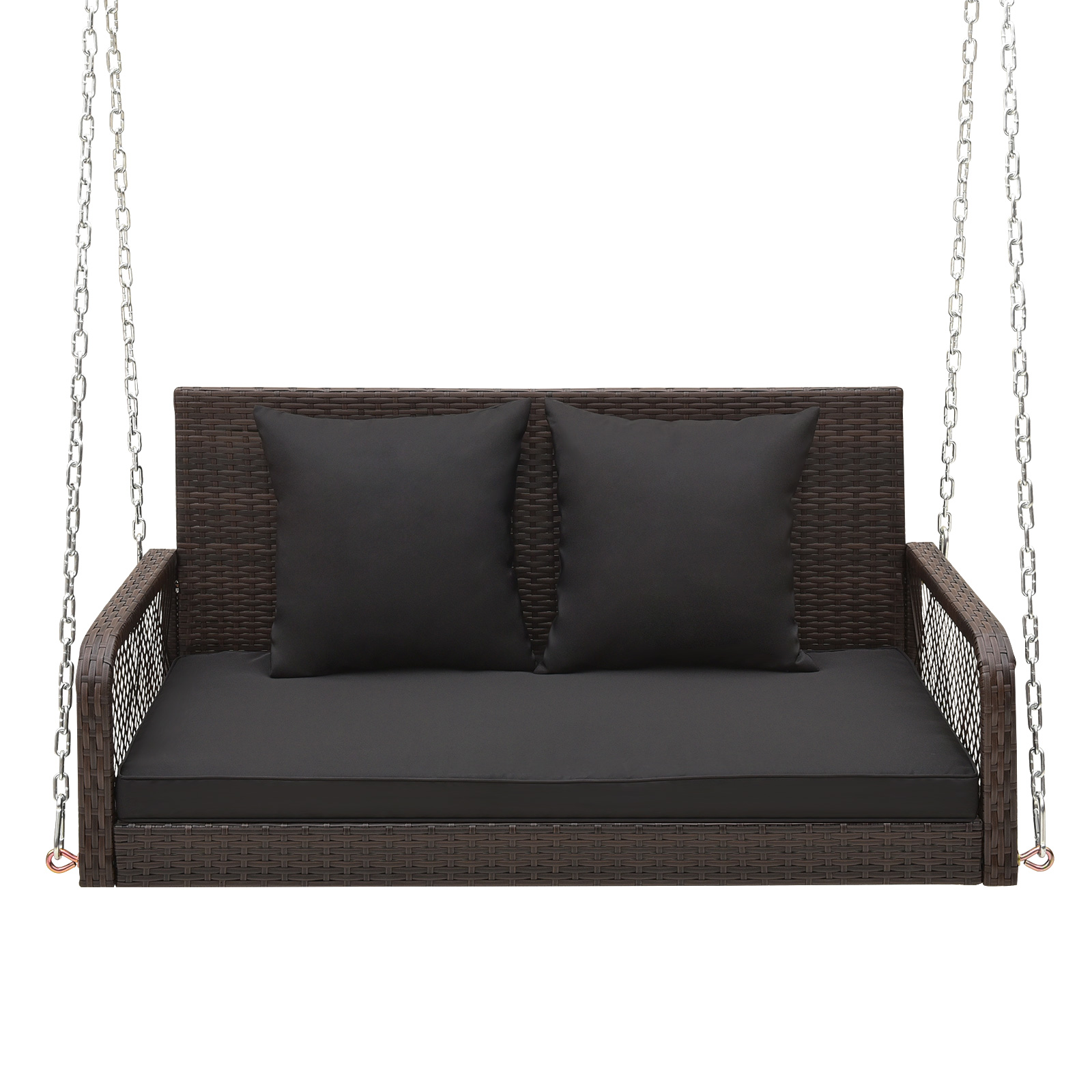 Patio Wicker Porch Swing 2-Person Hanging Loveseat Bench Chair w/ Cushions - Picture 14 of 14
