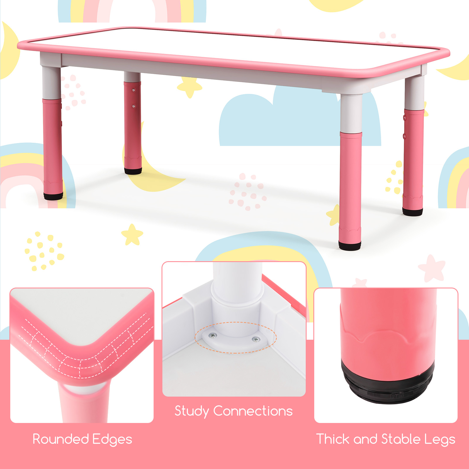 HONEY JOY Kids Table and 4 Chairs Height Adjustable Play Desk w/Graffiti Desktop - Picture 27 of 30