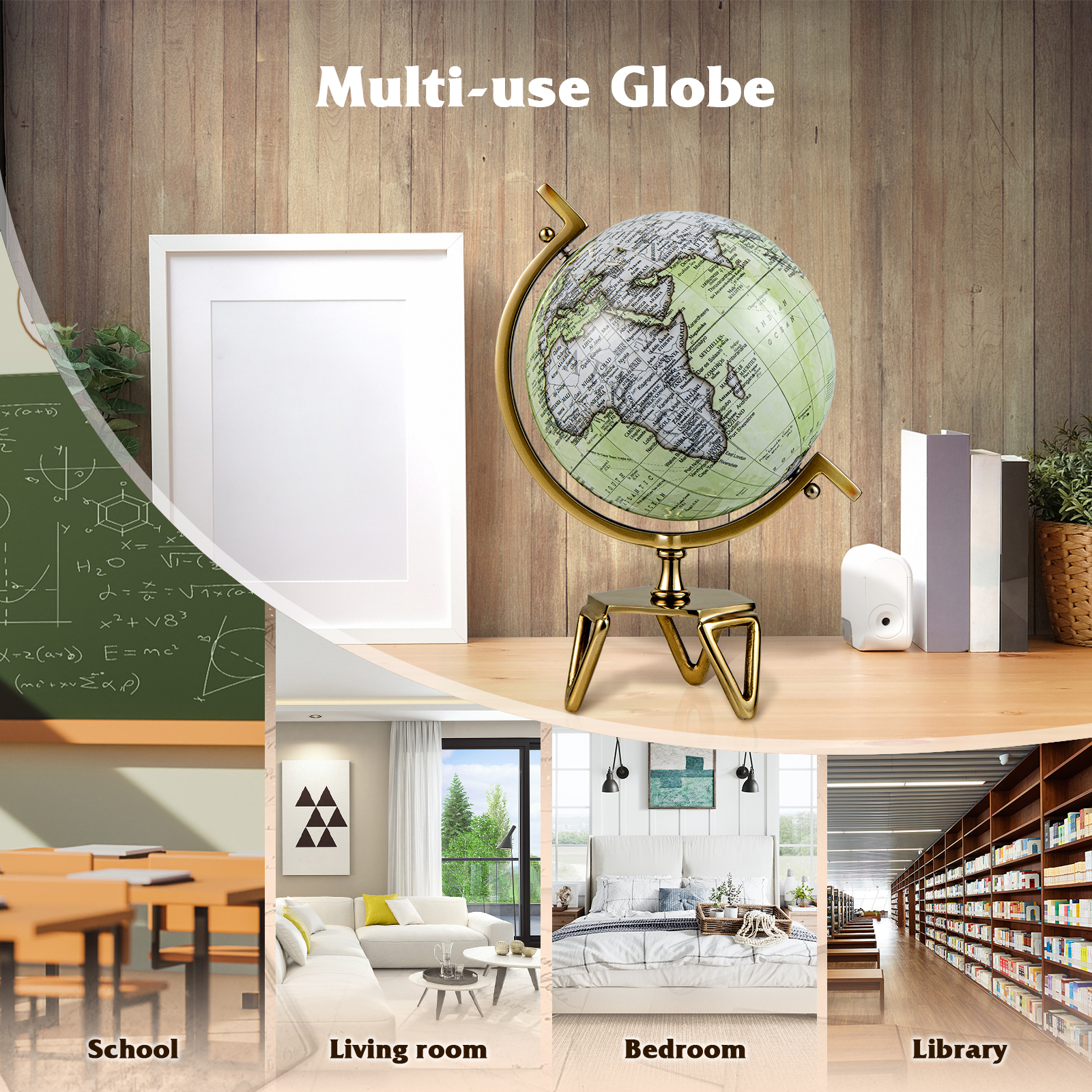 Globo mundial giratorio geográfico de 10" con soporte de metal triángulo meridiano educativo - Imagen 7 de 9