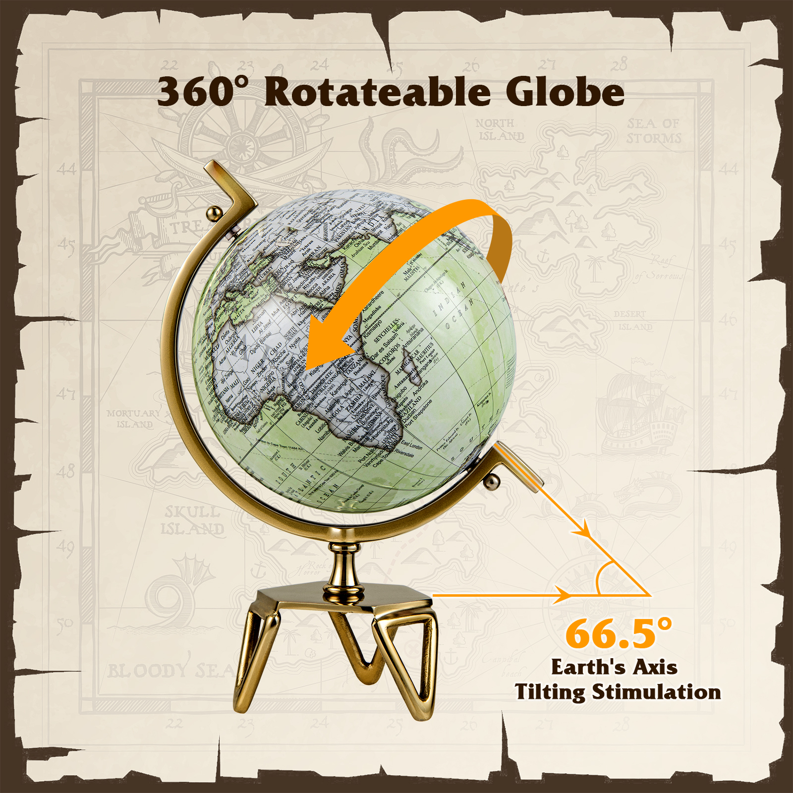 Globo mundial giratorio geográfico de 10" con soporte de metal triángulo meridiano educativo - Imagen 8 de 9