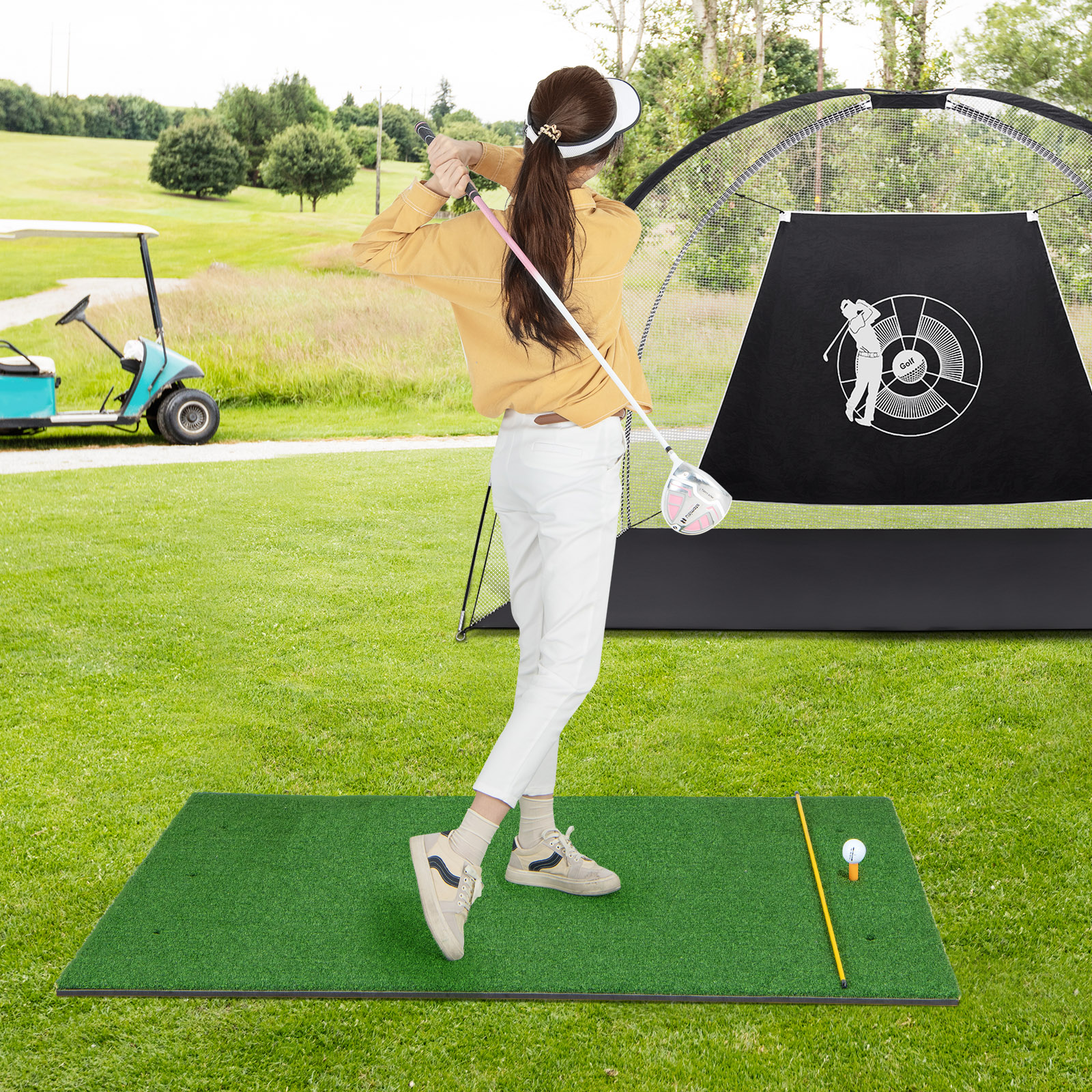 Alfombra de golf césped artificial práctica interior exterior con 2 camisetas de goma - Imagen 22 de 68