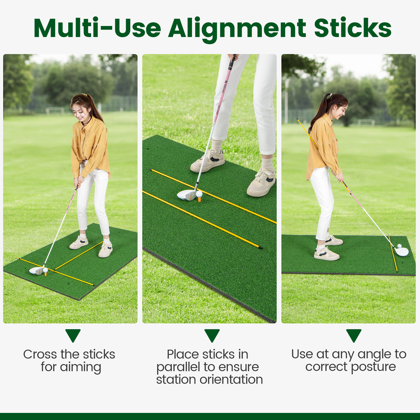 Alfombra de golf césped artificial práctica interior exterior con 2 camisetas de goma - Imagen 26 de 68