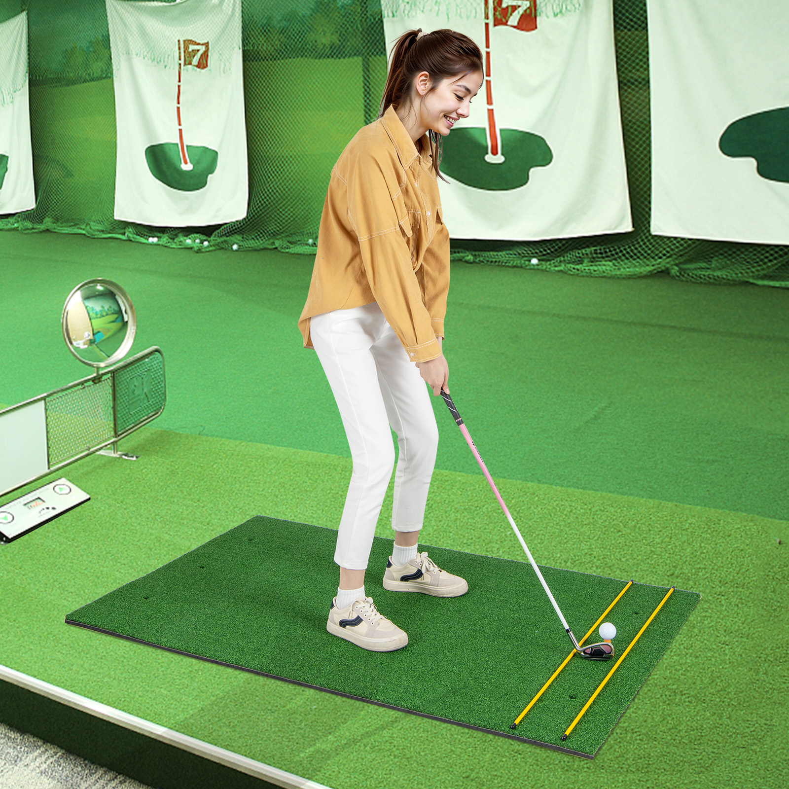 Alfombra de golf césped artificial práctica interior exterior con 2 camisetas de goma - Imagen 29 de 68