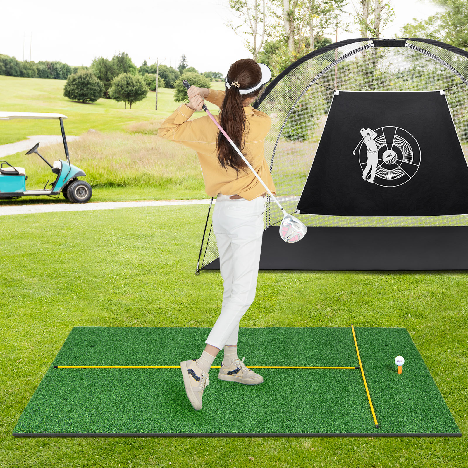 Alfombra de golf césped artificial práctica interior exterior con 2 camisetas de goma - Imagen 64 de 68
