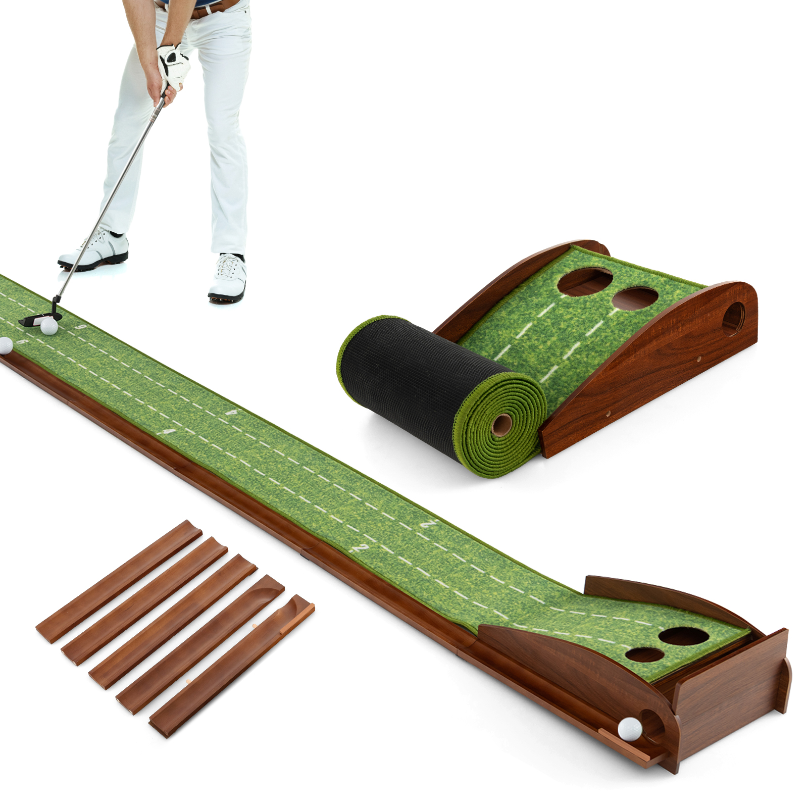 Putting Green Practice Golf Putting Mat with Auto Ball Return and 2 Hole Sizes - Picture 1 of 10