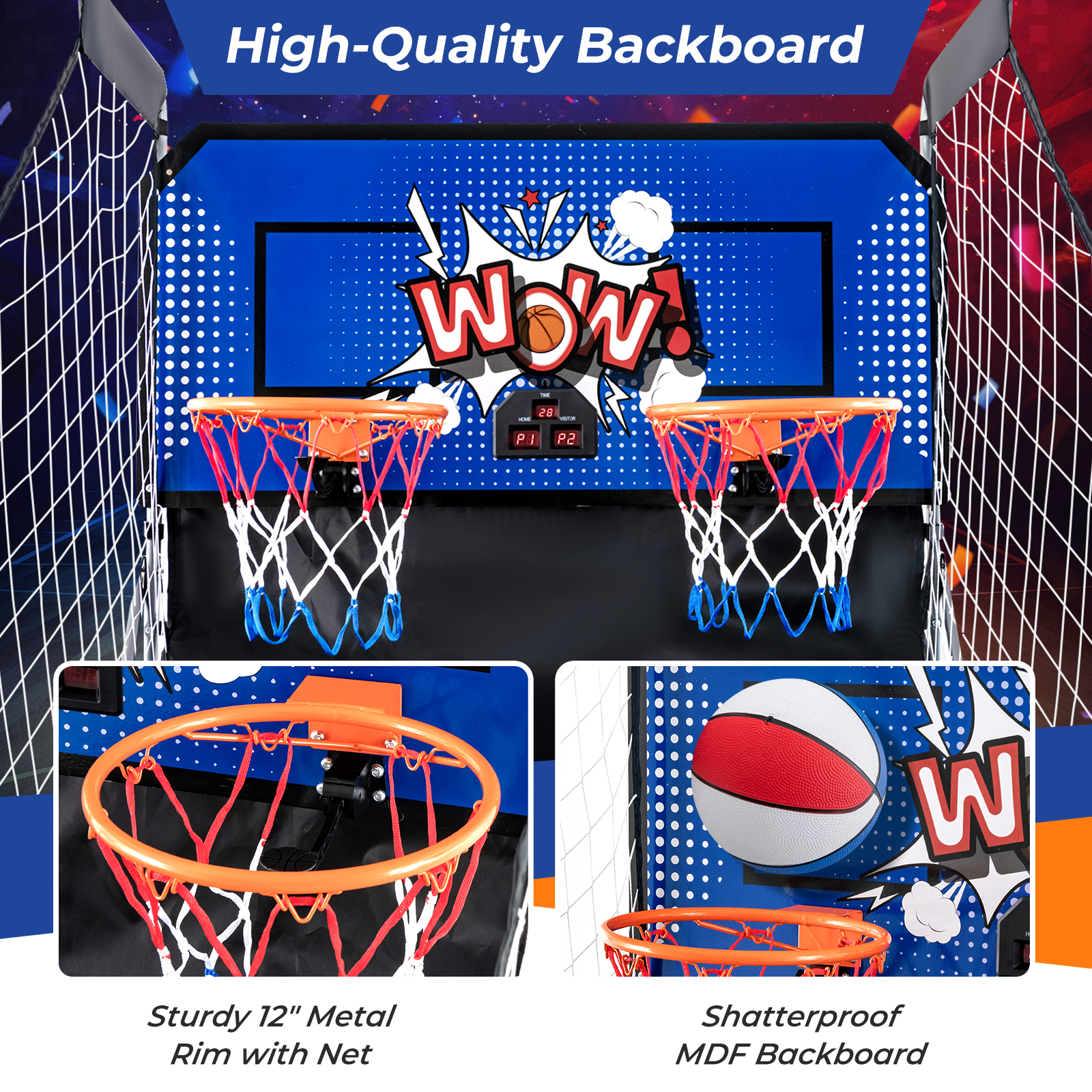 Dual Shot Basketball Arcade Spiel mit 4 Bällen elektronische Wertung blau - Bild 7 von 10