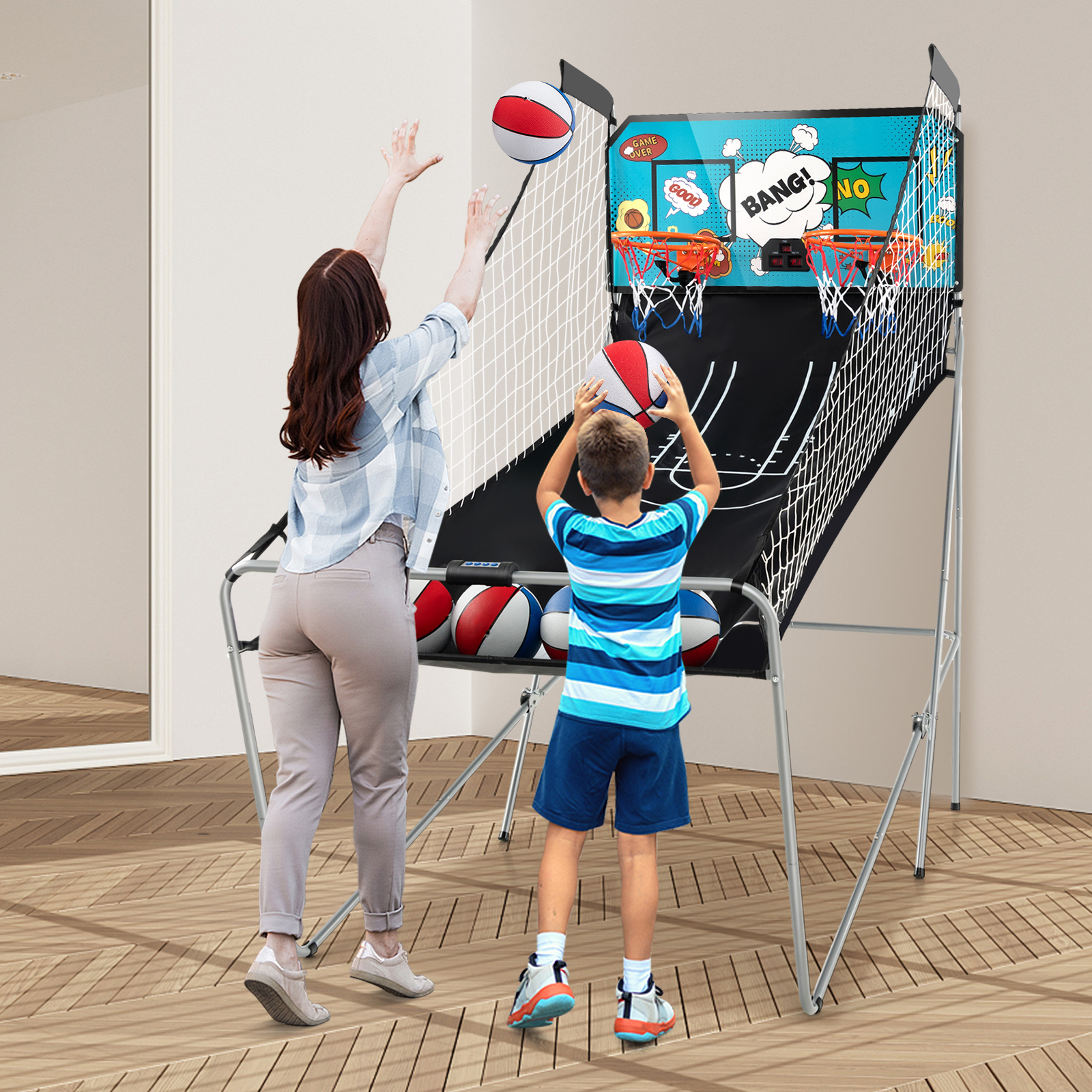 Dual Shot Basketball Arcade Spiel mit 4 Bällen elektronische Wertung grün - Bild 4 von 10