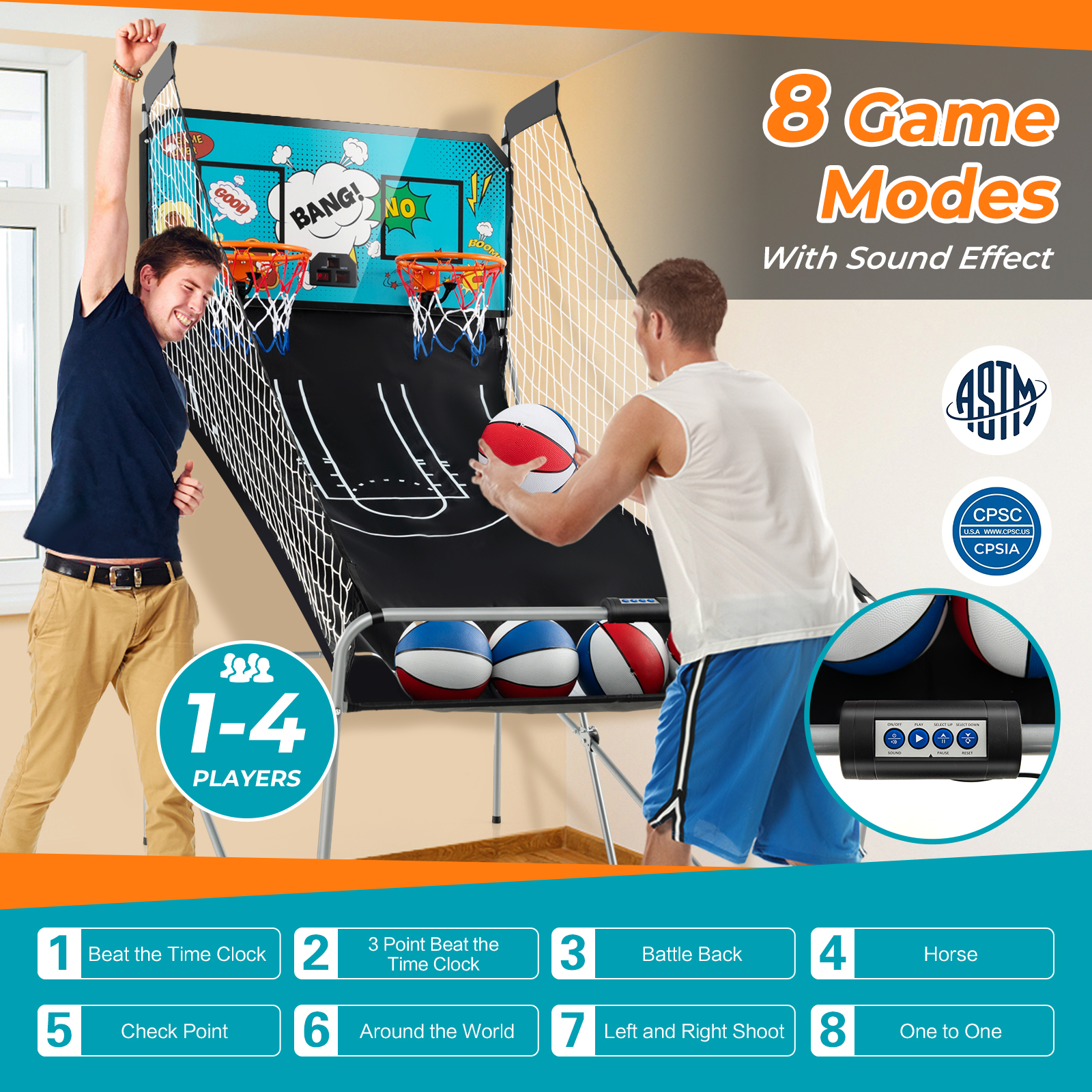 Dual Shot Basketball Arcade Spiel mit 4 Bällen elektronische Wertung grün - Bild 5 von 10
