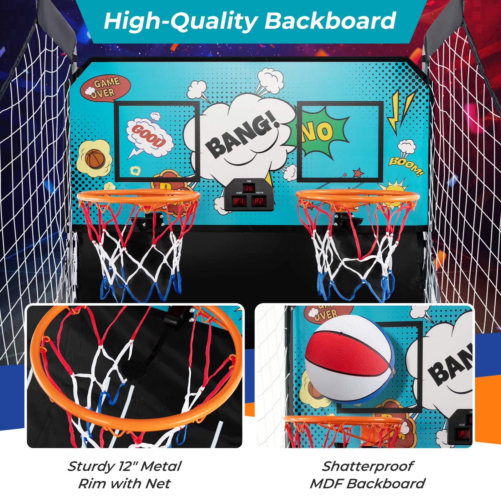 Dual Shot Basketball Arcade Spiel mit 4 Bällen elektronische Wertung grün - Bild 7 von 10