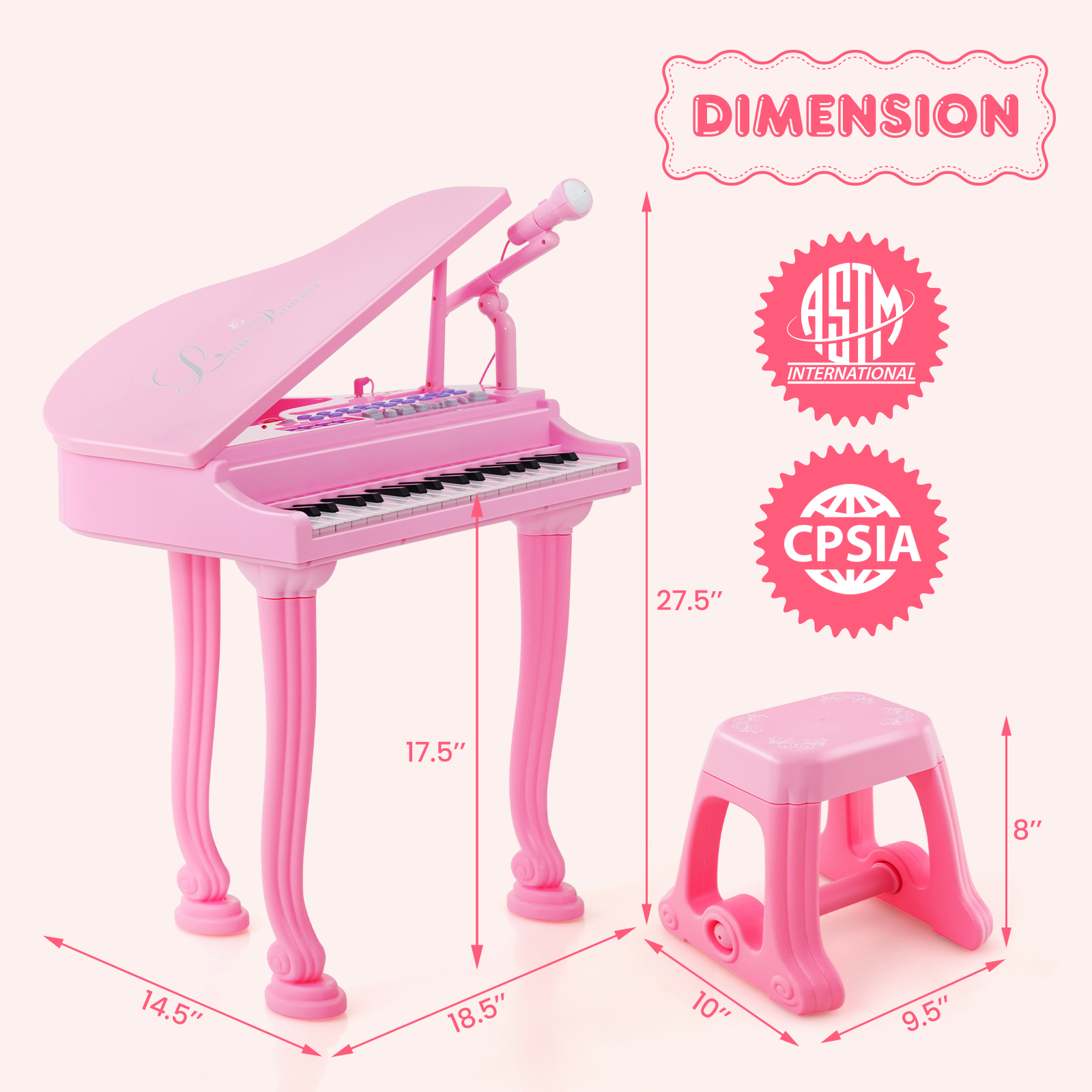 37 Tasten Kinder Klavier Keyboard Spielzeug Kleinkind Musikinstrument mit Mikrofon & Hocker - Bild 2 von 8
