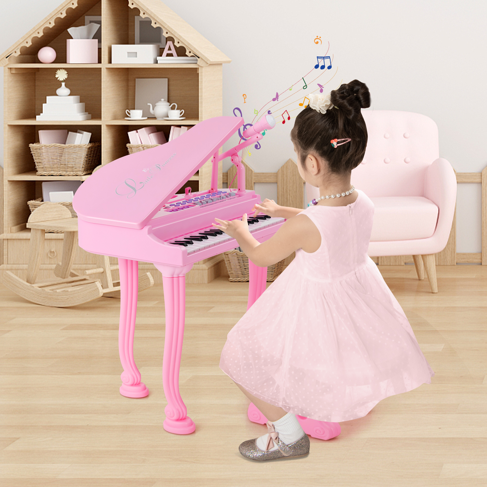 37 Tasten Kinder Klavier Keyboard Spielzeug Kleinkind Musikinstrument mit Mikrofon & Hocker - Bild 3 von 8