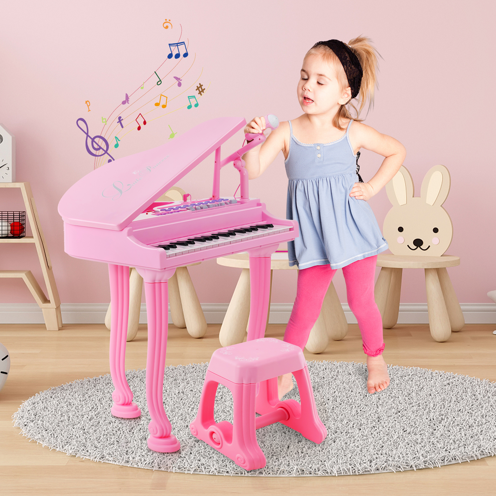 37 Tasten Kinder Klavier Keyboard Spielzeug Kleinkind Musikinstrument mit Mikrofon & Hocker - Bild 4 von 8