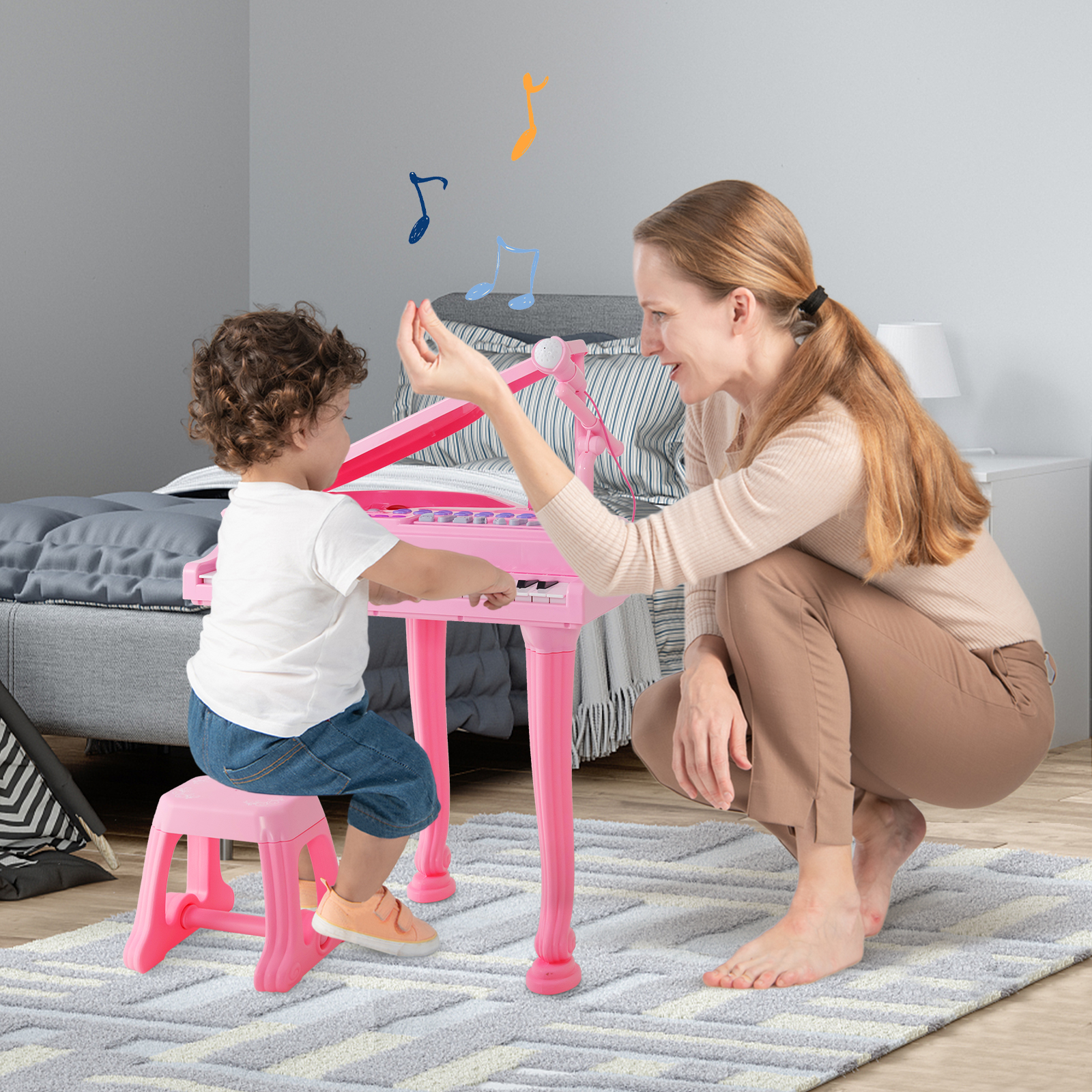 37 Tasten Kinder Klavier Keyboard Spielzeug Kleinkind Musikinstrument mit Mikrofon & Hocker - Bild 5 von 8
