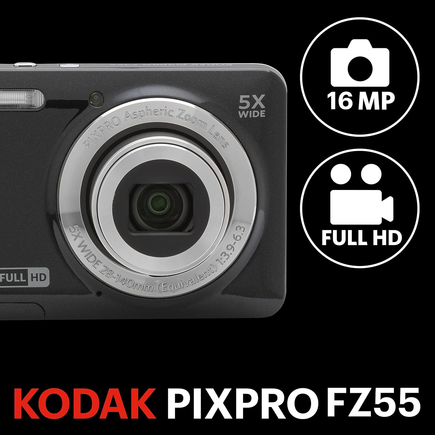 KODAK PIXPRO FZ55-BK 16MP CMOS Sensor Digital Camera 5X Optical
