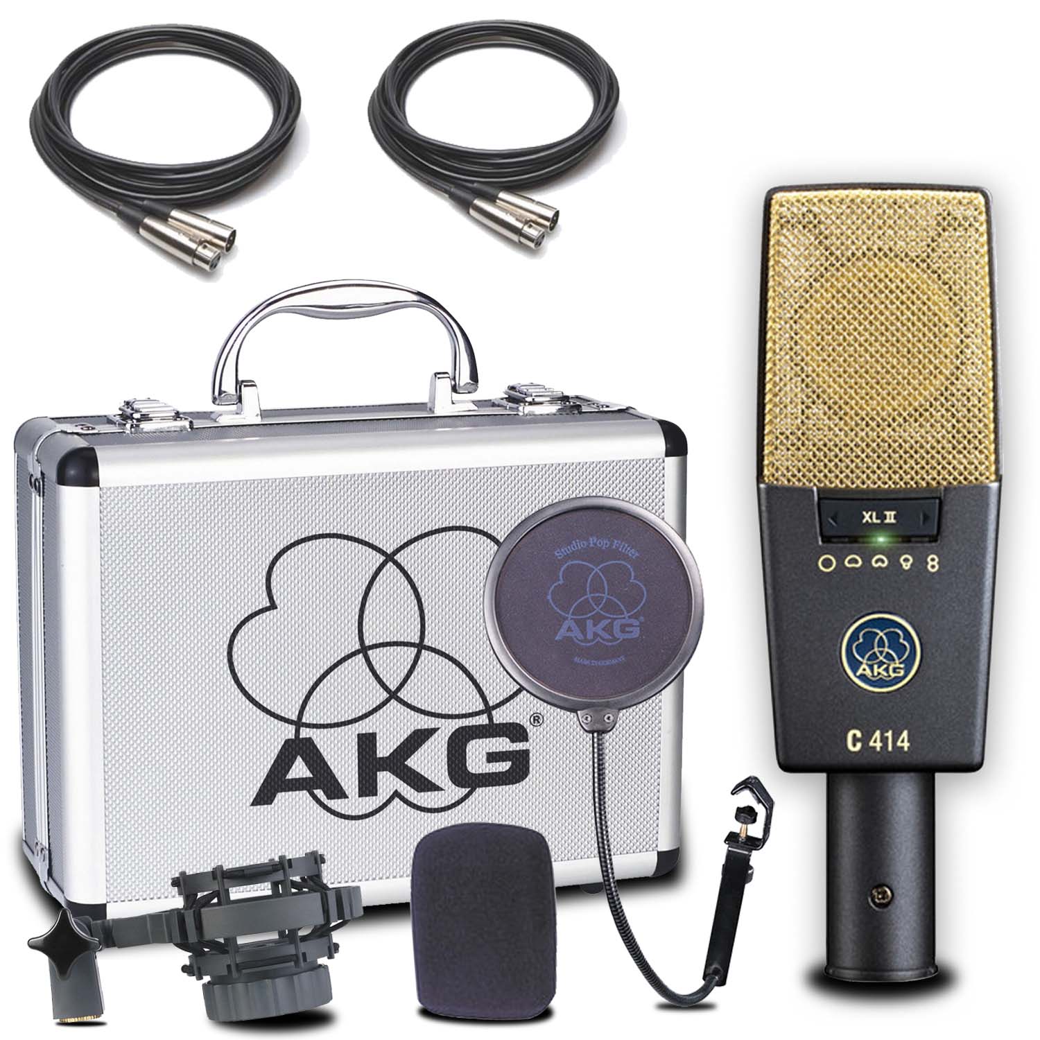 AKG C414 XLII MultiPattern LargeDiaphragm Condenser Microphone Bundle