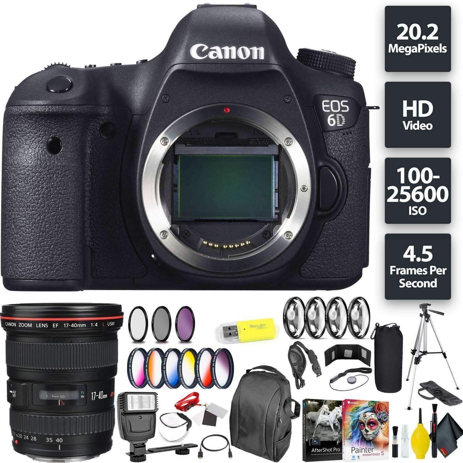 Canon EOS 6D DSLR Camera (Body) + Canon 1740mm Lens Wide Angle Combo