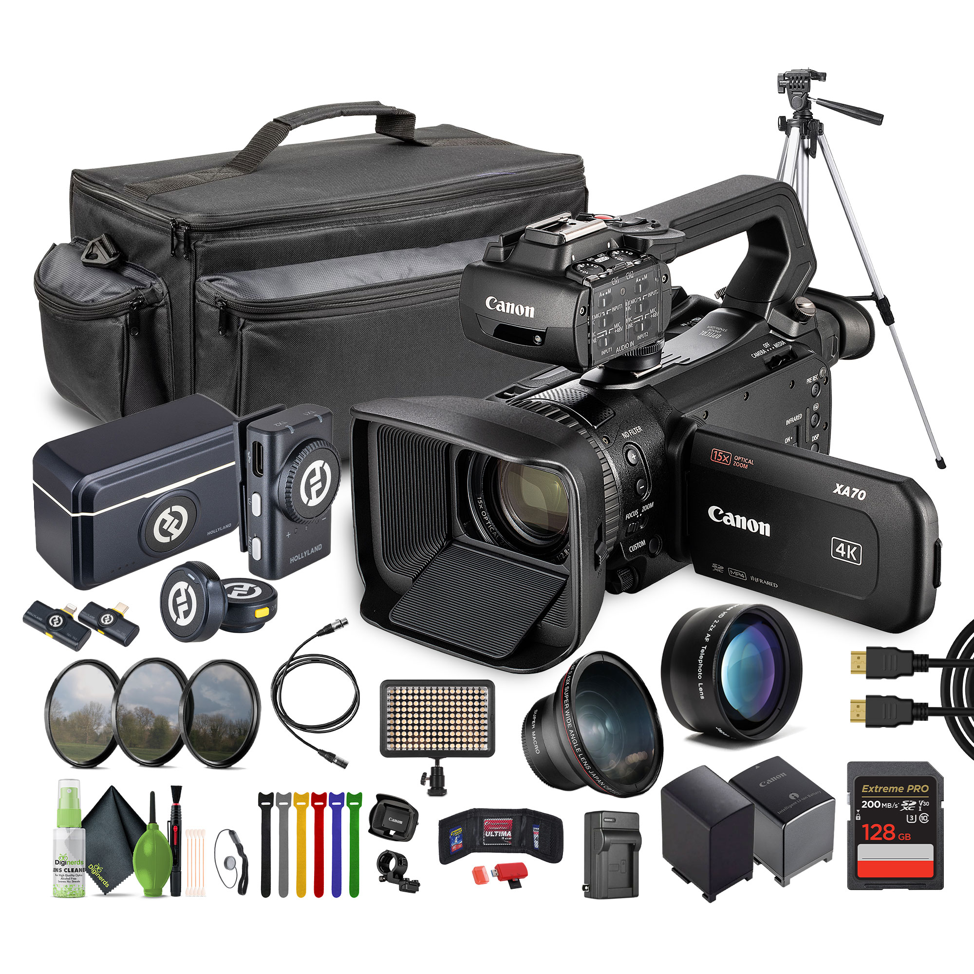 Canon XA70 PAL 4K UHD / 25p Camcorder + 128GB Memory Card + LED