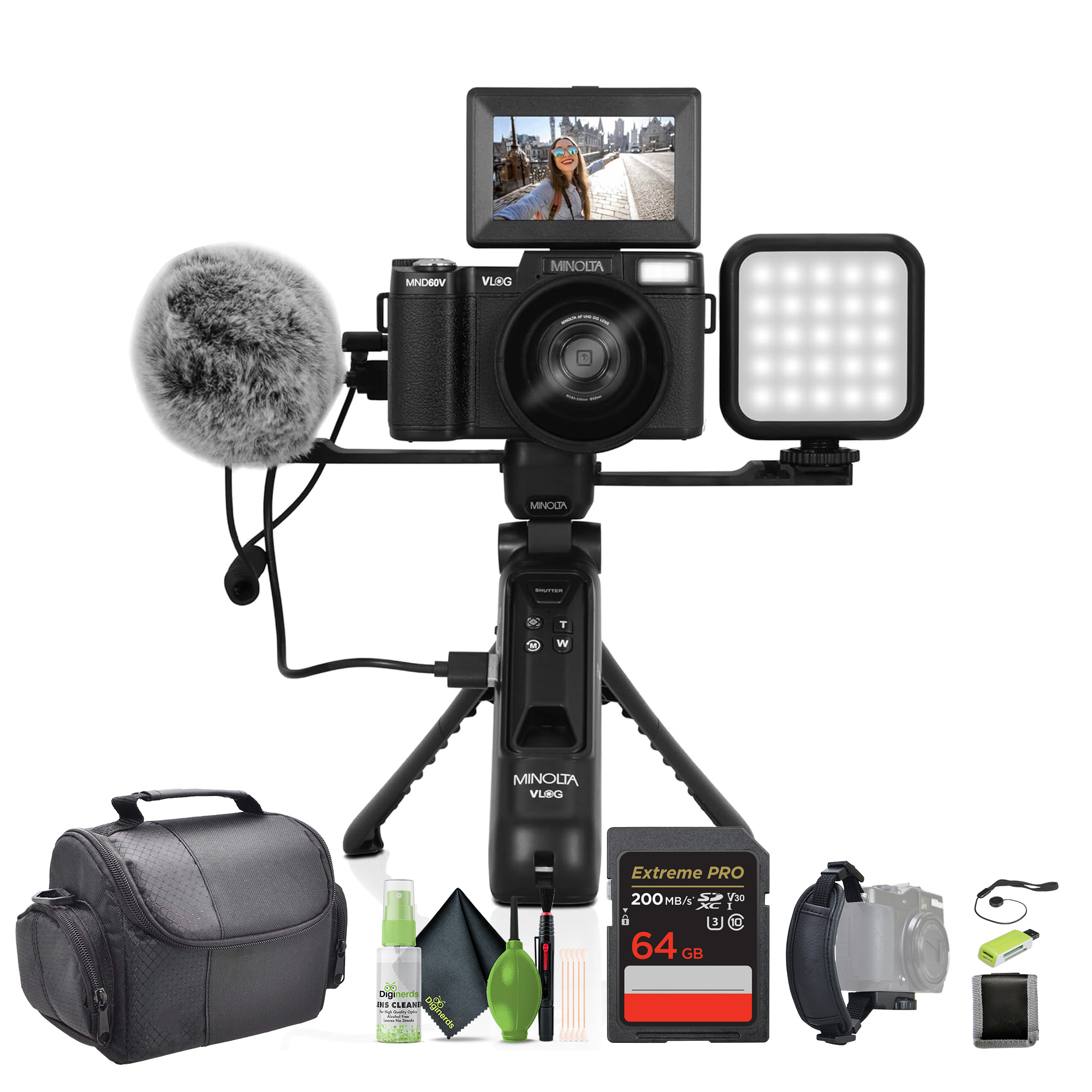 Minolta MND60V 64 MP Autofocus / 4K60FPS Ultra HD VLOG Camera Kit Bundle - Picture 1 of 9