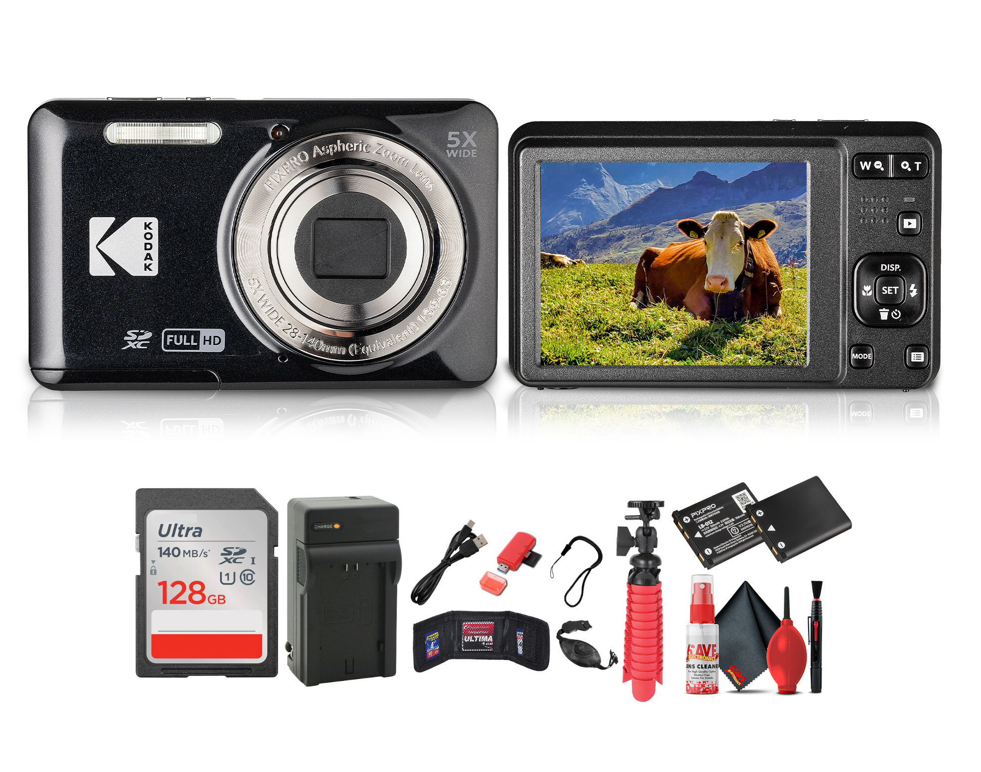 Kodak Pixpro FZ55 Digital Camera in Black (FZ55BK) Bundle with