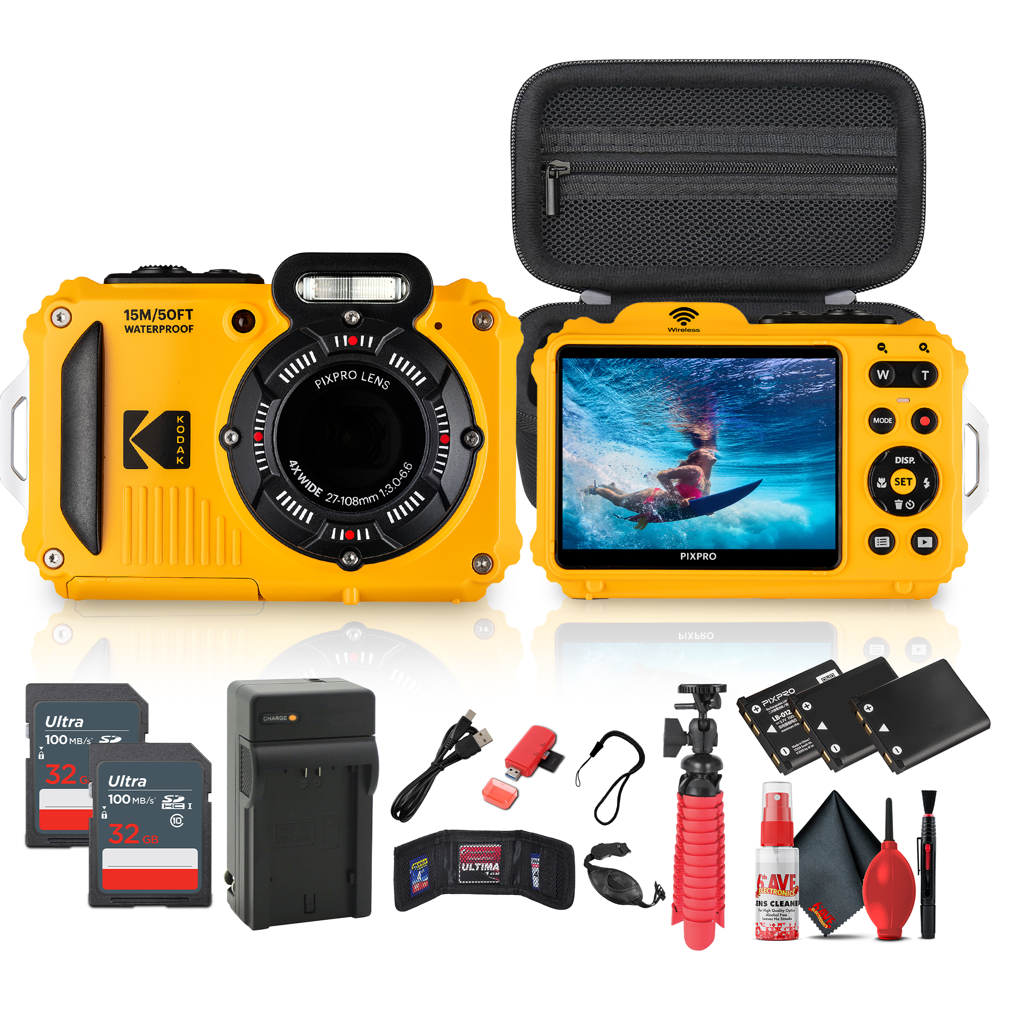 Kodak Pixpro WPZ2 Digital Camera in Yellow (WPZ2YL) Bundle