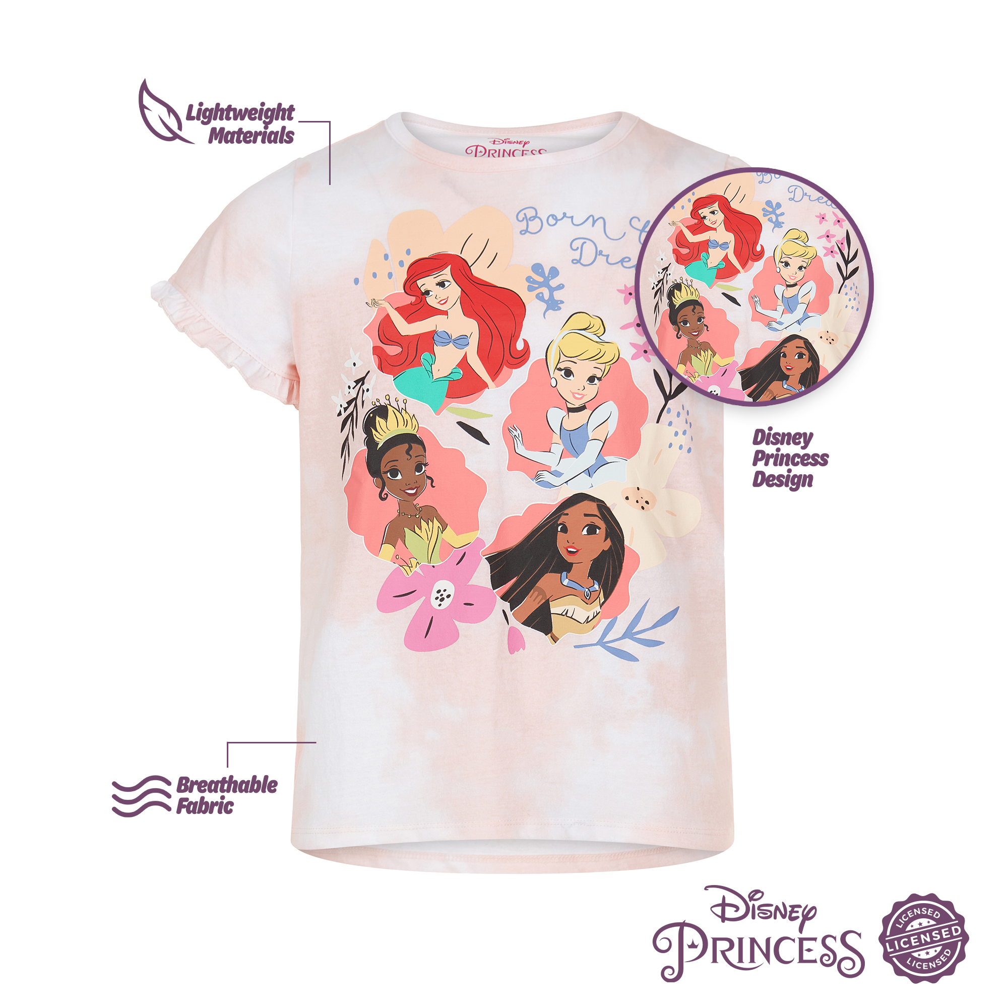 Disney Girls' Princess T-Shirts 4 Pack Short Sleeve Graphic Tee - Picture 9 of 31