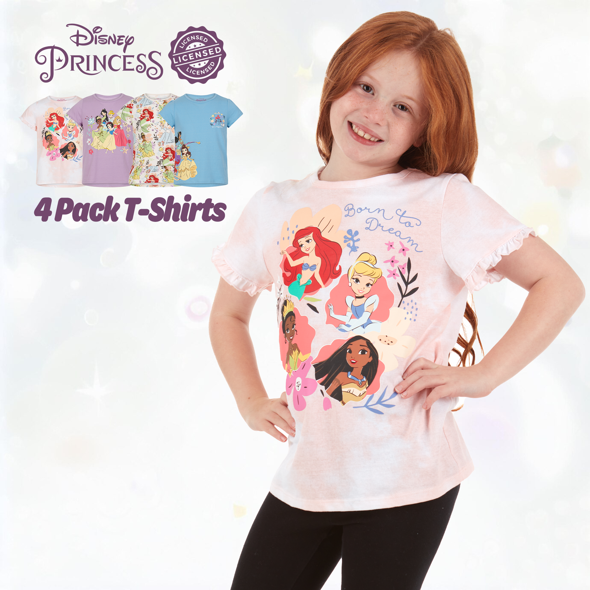 Disney Girls' Princess T-Shirts 4 Pack Short Sleeve Graphic Tee - Picture 12 of 31