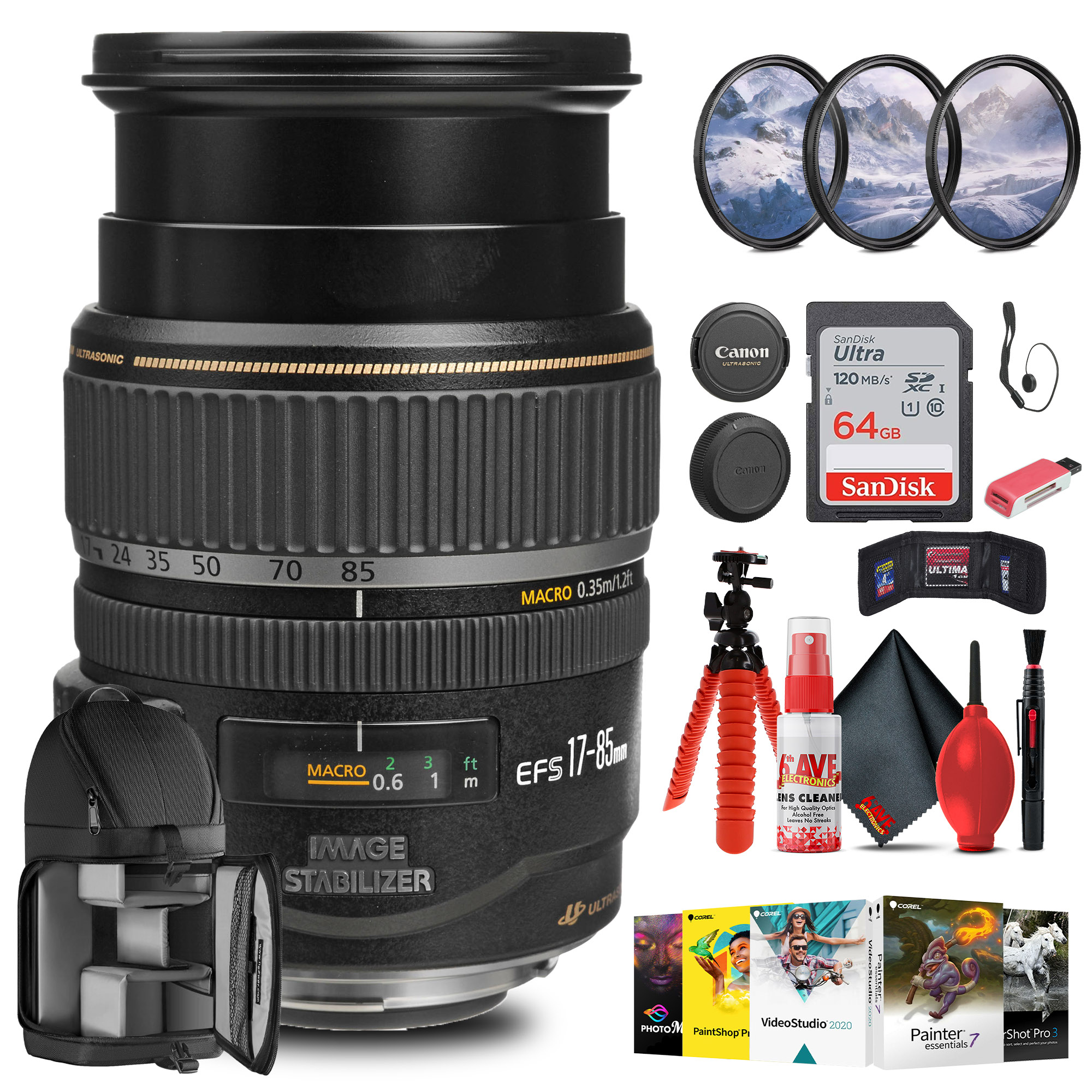 Canon EF-S 17-85mm f/4-5.6 IS USM Lens with Filter kit + Cleaning Kit + More - Picture 1 of 9