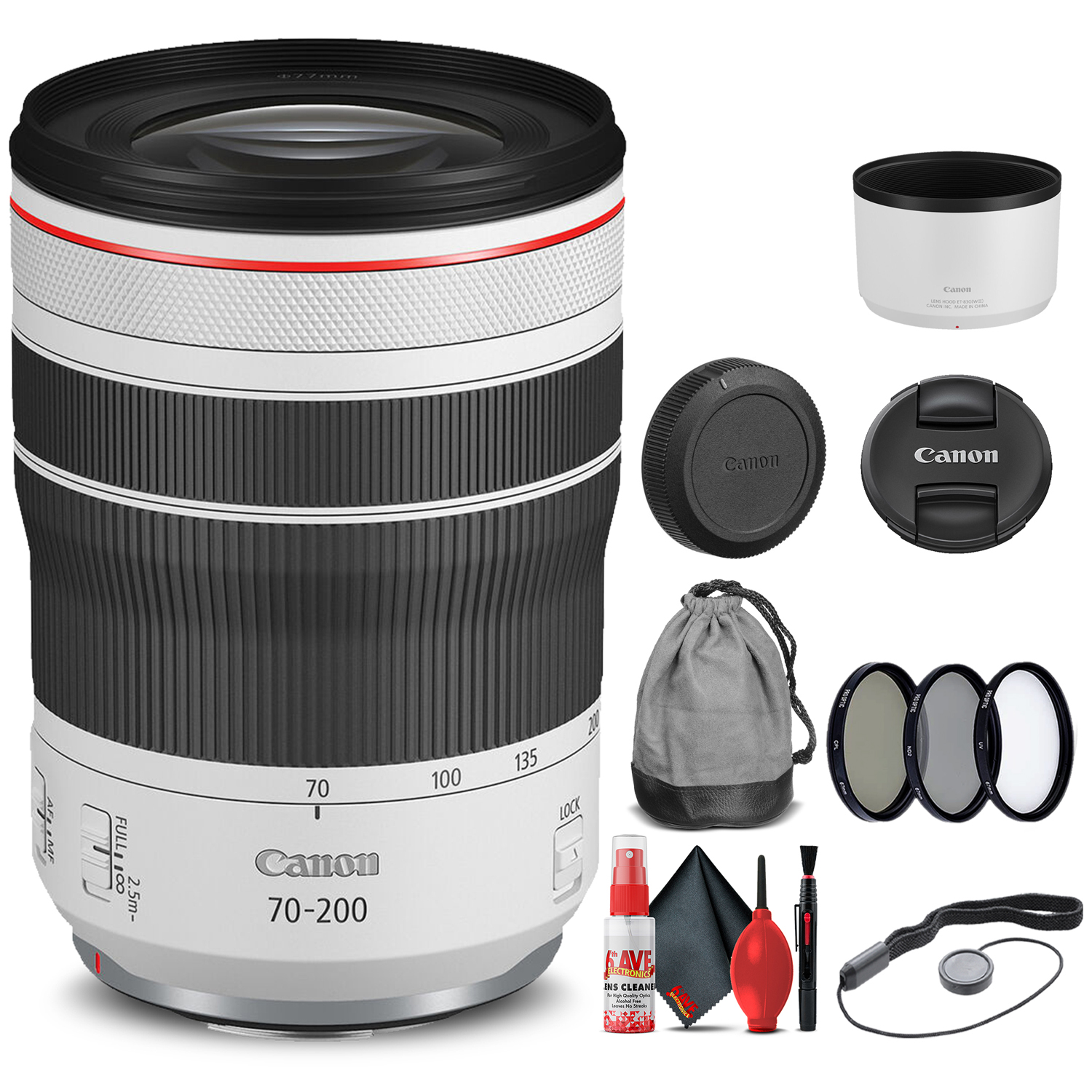 Canon RF 70-200mm f/4L IS USM Lens (4318C002) + Filter Kit + Cap