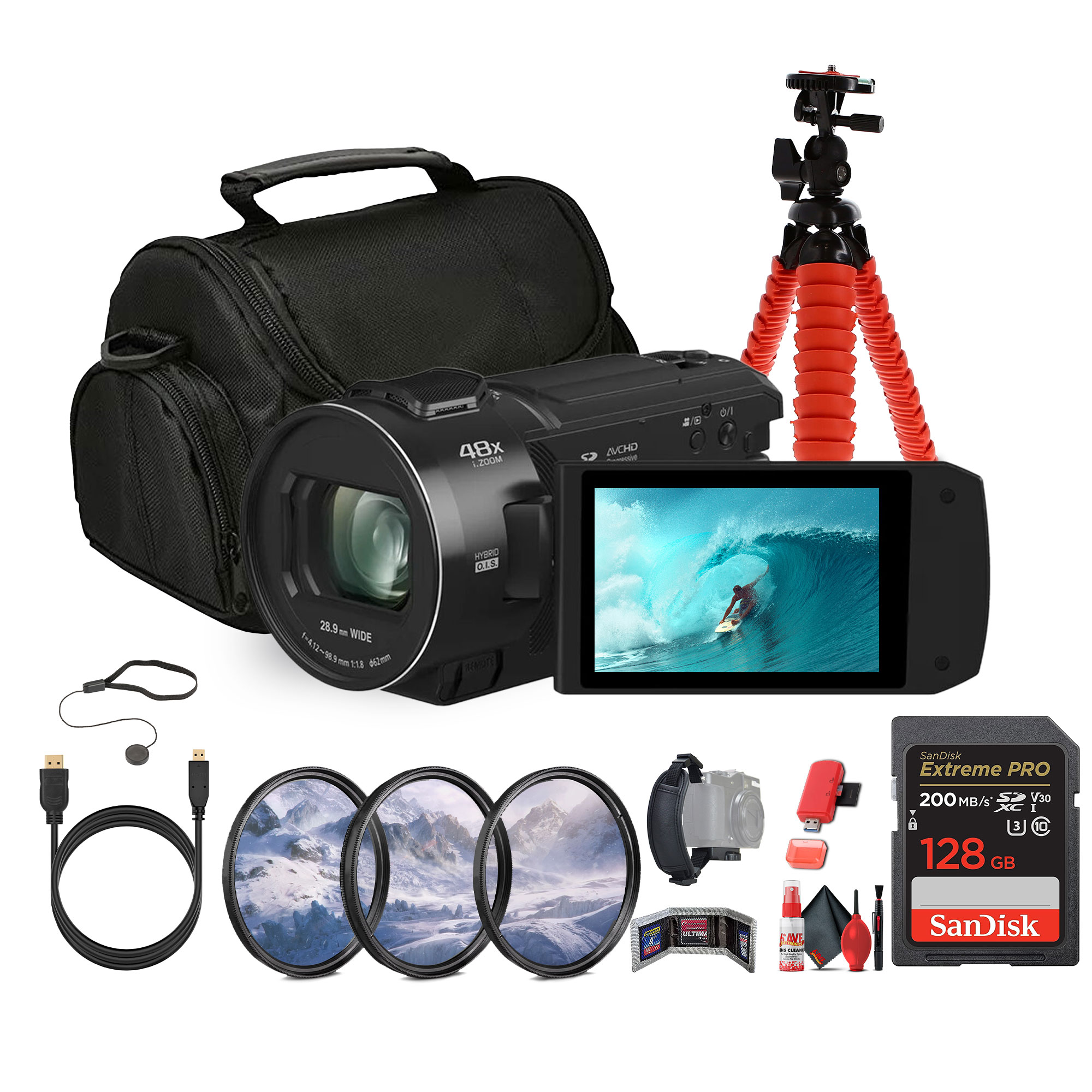 Panasonic HC-V900 Lightweight Full HD Camcorder with 24x Zoom + 128GB Memory