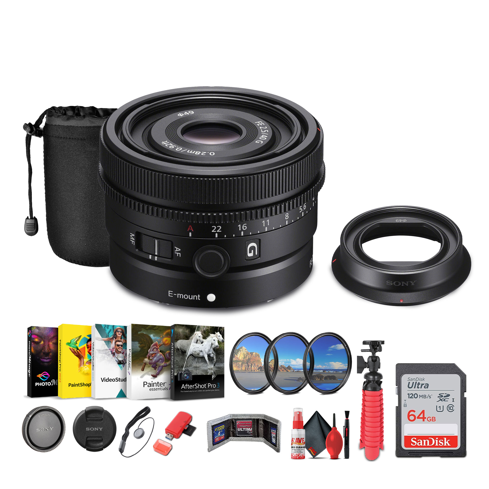 Sony FE 40mm f/2.5 G Full Frame Ultra Compact Lens + Sling Backpack + More