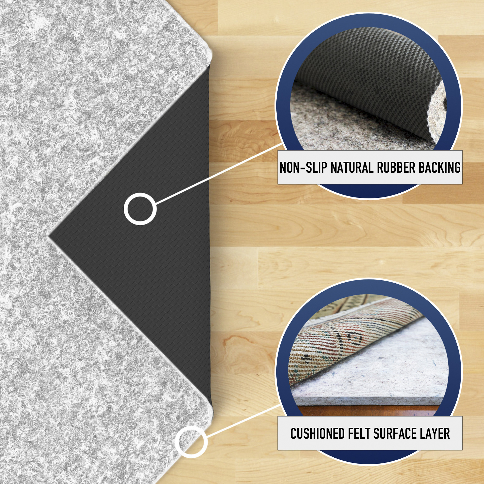 RUGPADUSA - Ultra Black - Felt & Rubber - Non-Slip Cushion Rug Pad - Picture 11 of 15