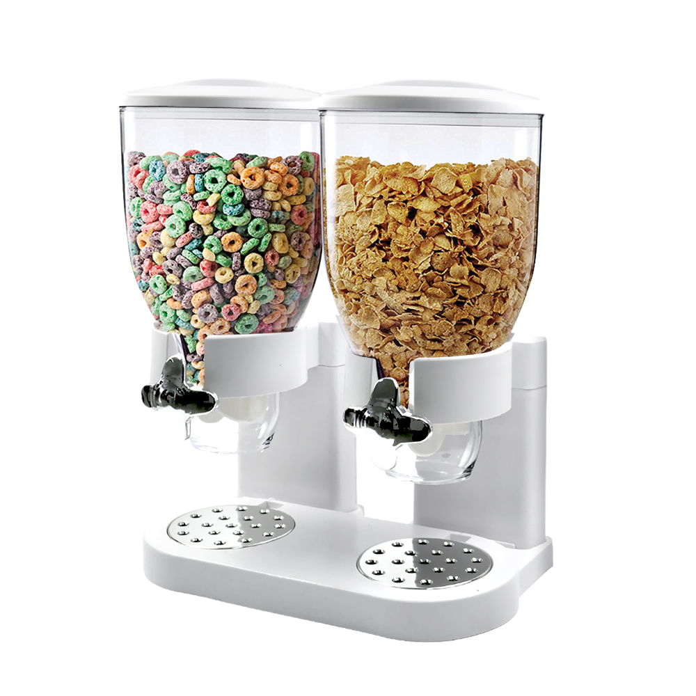 Double Cereal Dispensers Dry Food Storage Container Dispense Machine