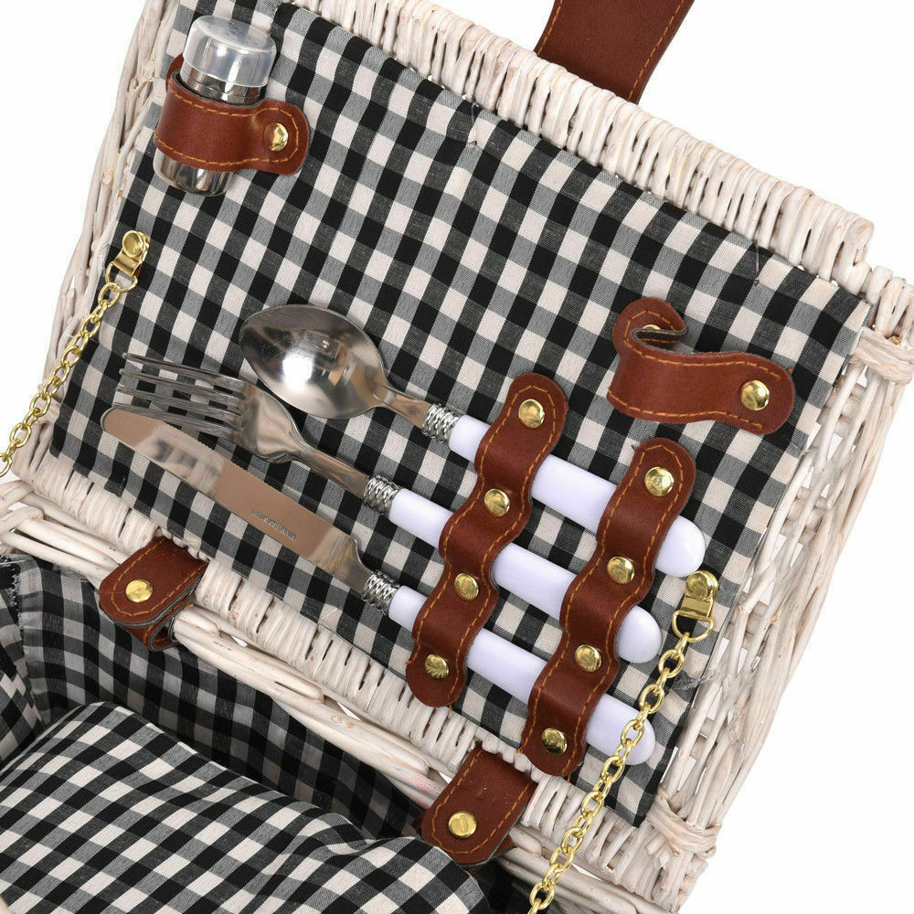 Picnic Basket 2/4 Person Insulated Baskets Set Wicker Outdoor Blanket