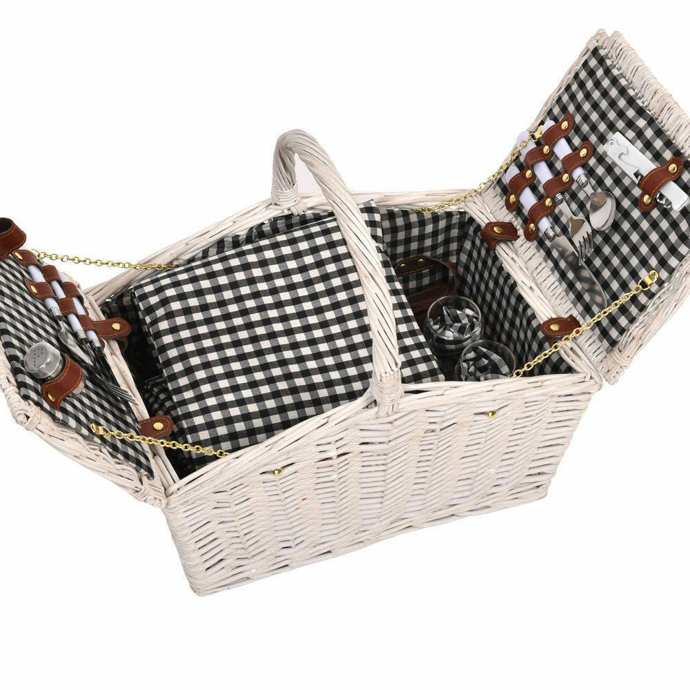Picnic Basket 2/4 Person Insulated Baskets Set Wicker Outdoor Blanket
