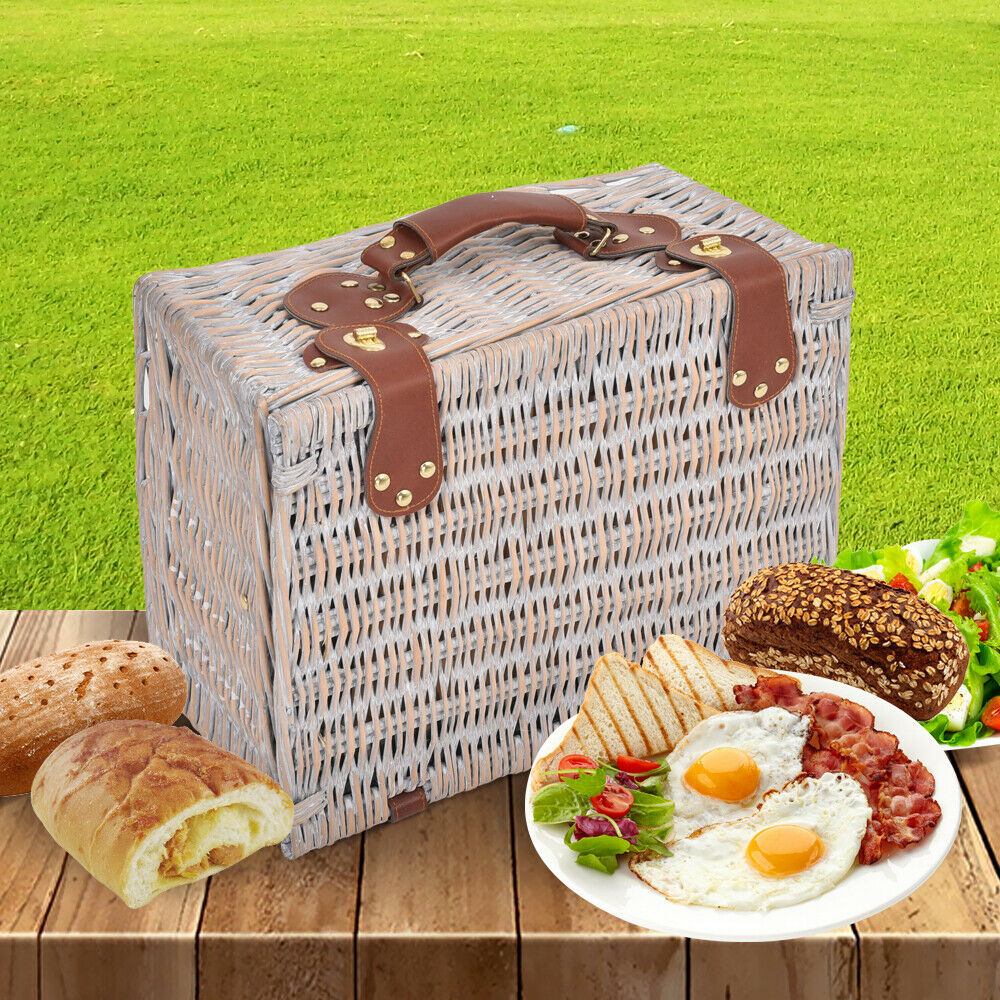 Deluxe 2/4 Person Picnic Basket Baskets Set Outdoor Corporate Blanket