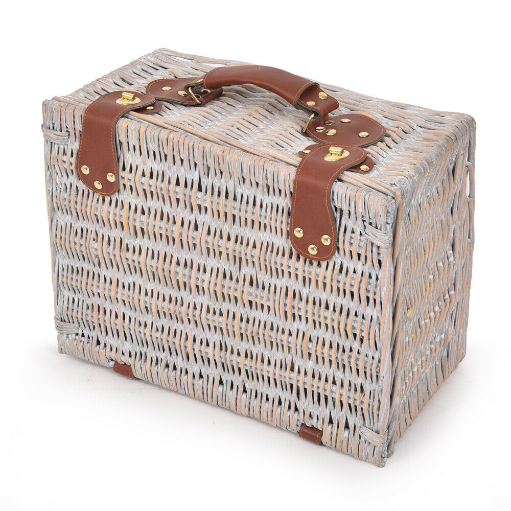 Picnic Basket 2/4 Person Insulated Baskets Set Wicker Outdoor Blanket