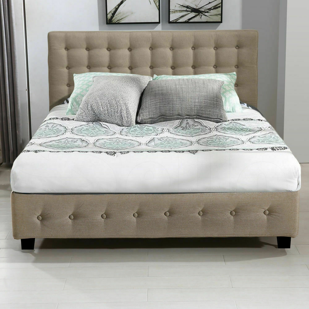 Levede Double Queen Bed Frame Gas Lift Storage Wooden Fabric Mattress Base King - Picture 15 of 40