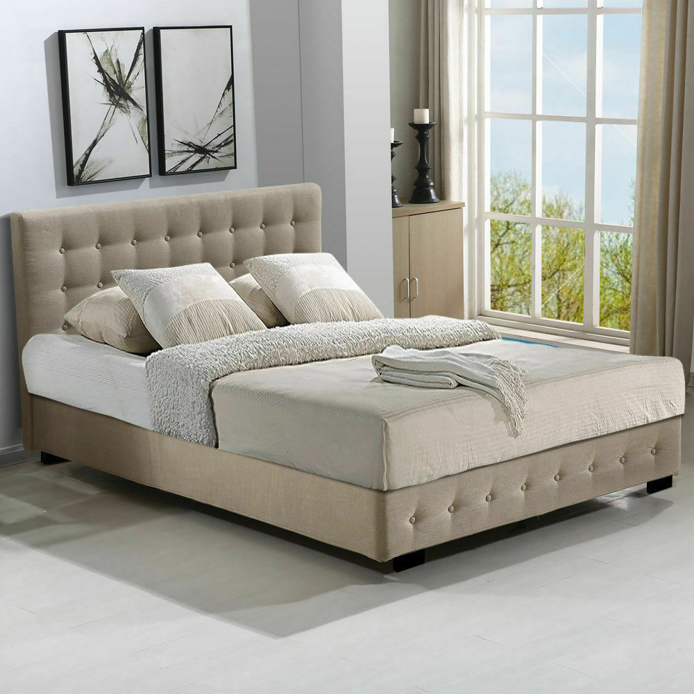 Levede Double Queen Bed Frame Gas Lift Storage Wooden Fabric Mattress Base King - Picture 19 of 40