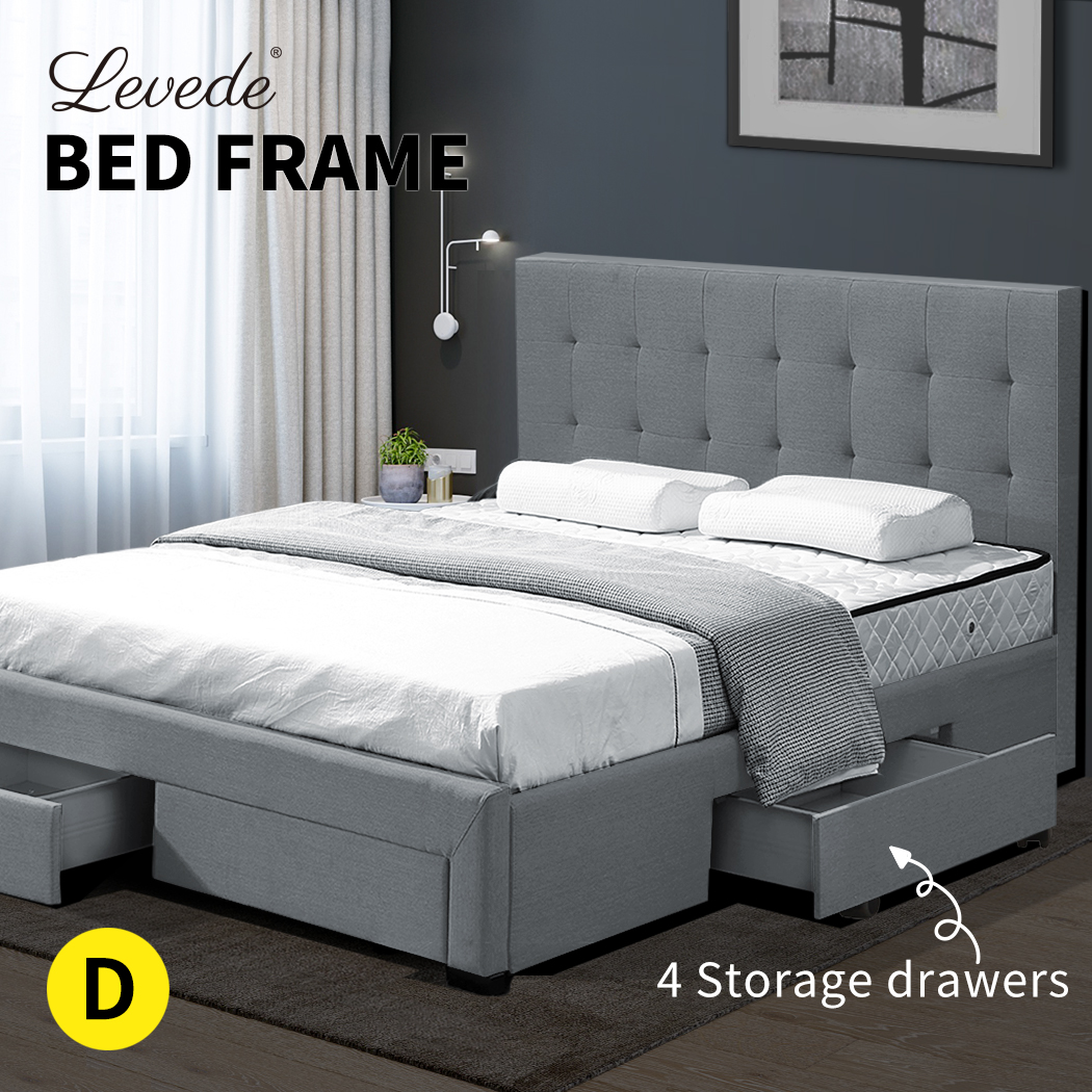 Levede Wooden Bed Frame Double Queen King Fabric Storage Mattress Base Gas Lift - Picture 94 of 159