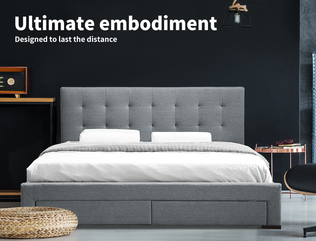 Levede Wooden Bed Frame Double Queen King Fabric Storage Mattress Base Gas Lift - Picture 95 of 159